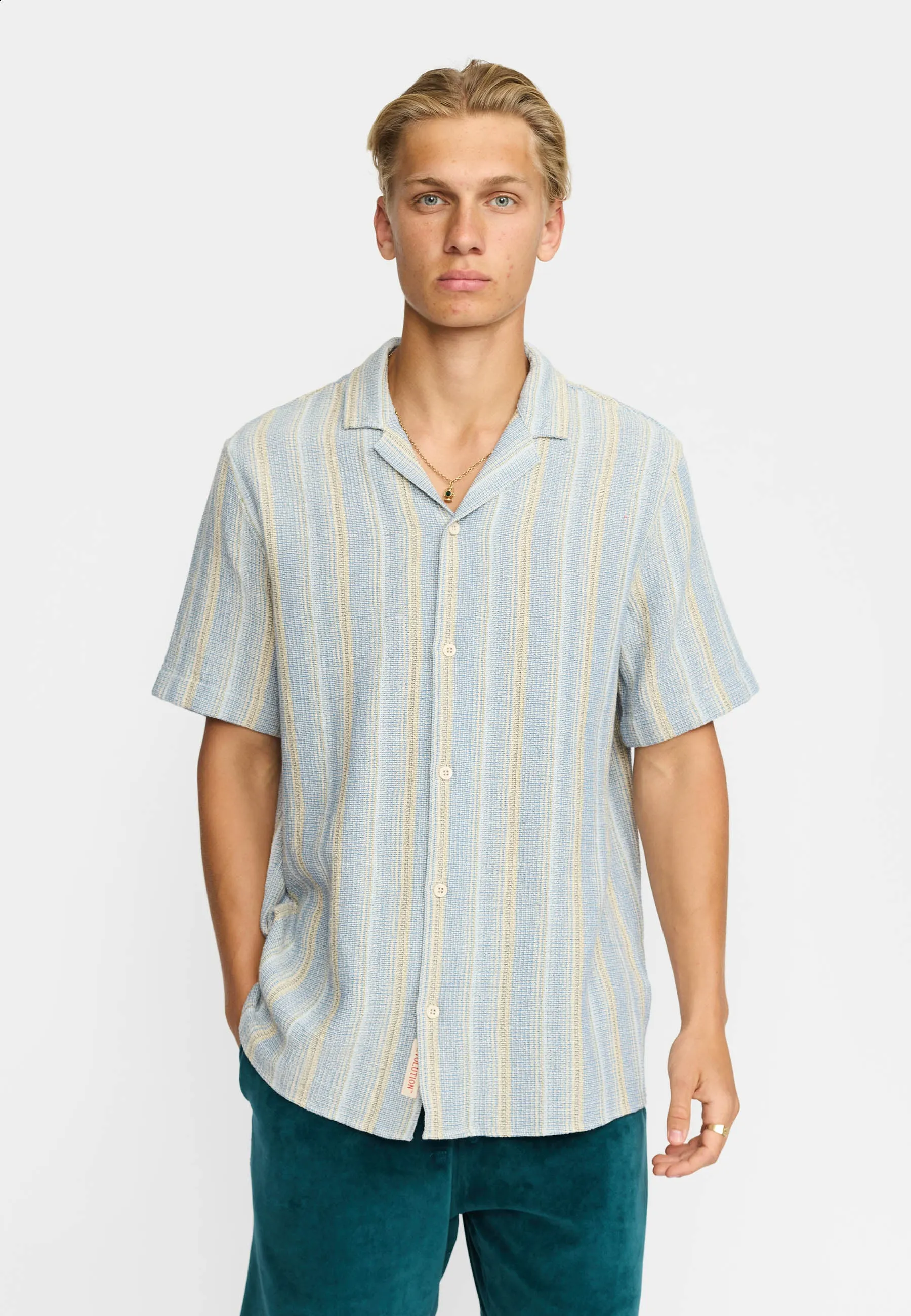 Short-sleeved Cuban Shirt / 3242 - Blue sold by Revolution