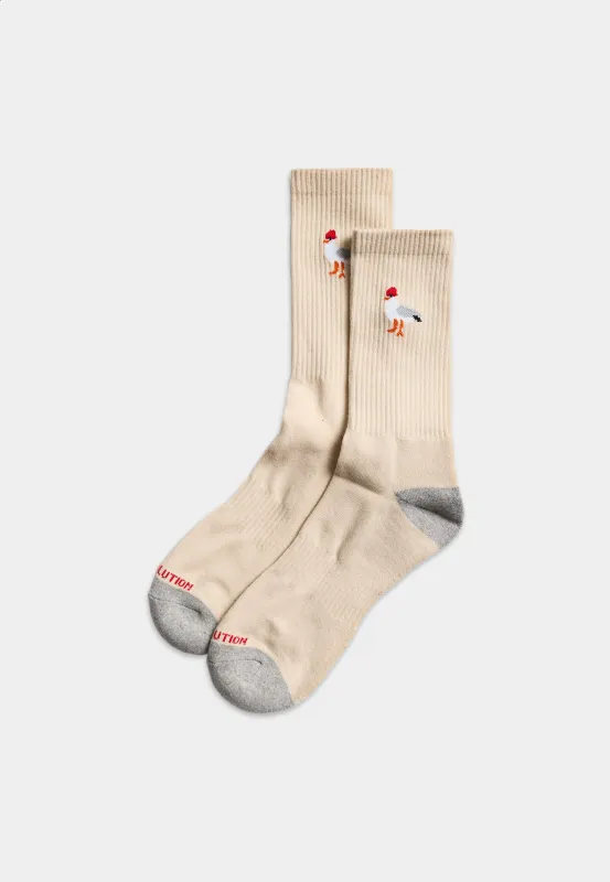 Jaquard Crew Sock / 8927 SEA - Offwhite made by Revolution