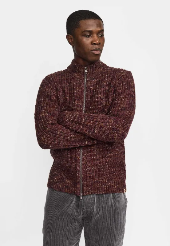 Zipped Knit Cardigan / 6618 - Burgundy made by Revolution