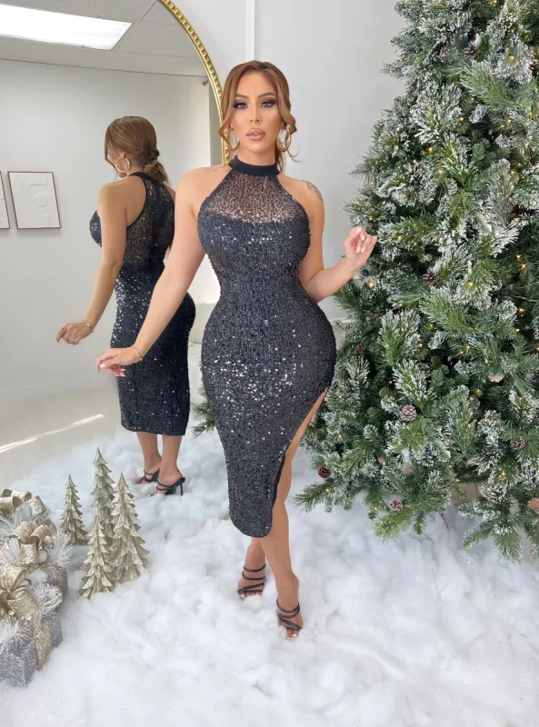 A shiny night sequin dress sold by Glamour Fashion