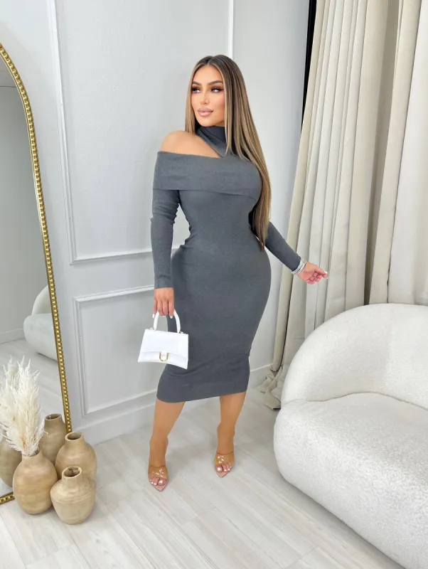 Maya Dress-Charcoal sold by Glamour Fashion