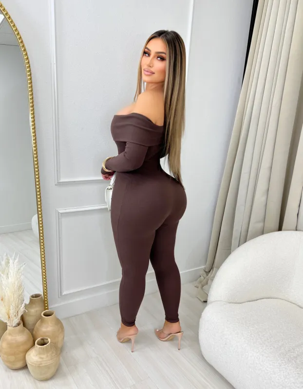 Zoe Jumpsuit -chocolate sold by Glamour Fashion