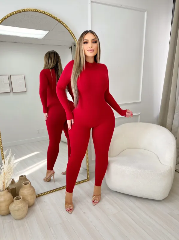 5 Star Ribbed Jumpsuit-Red sold by Glamour Fashion