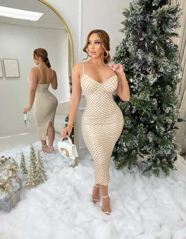 Caught my eye sequin dress-Nude sold by Glamour Fashion