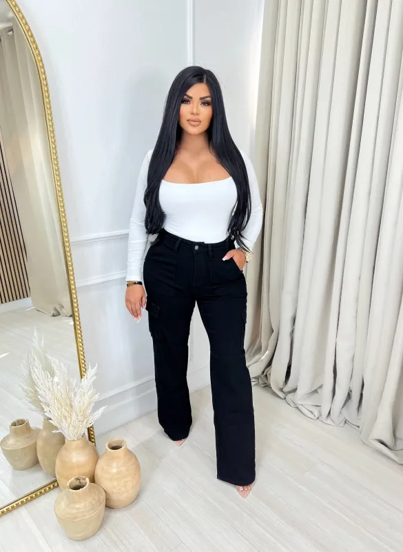 Samantha Judy Blue Extreme Comfort High Waist Black Cargo Jean sold by Glamour Fashion