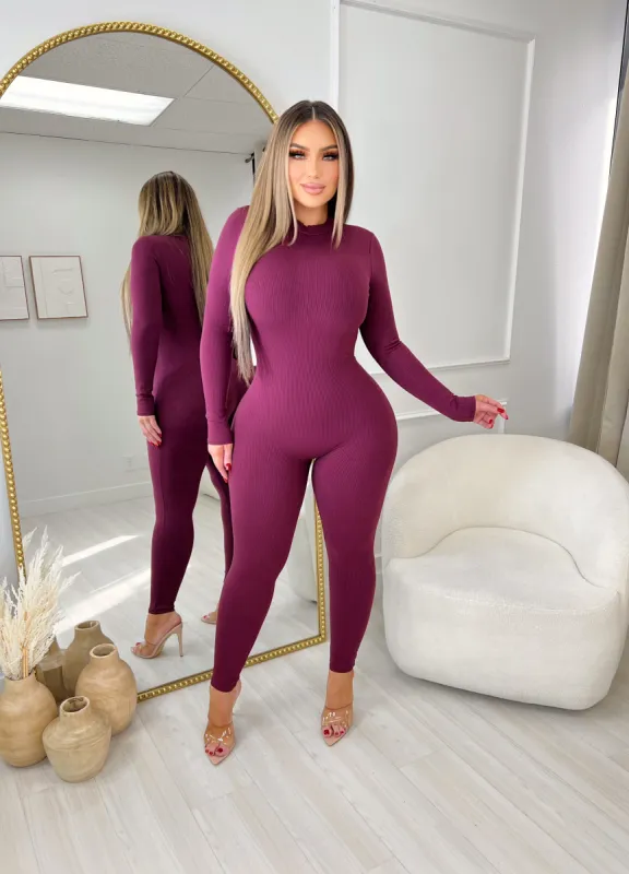 5 Star Ribbed Jumpsuit-Wine sold by Glamour Fashion