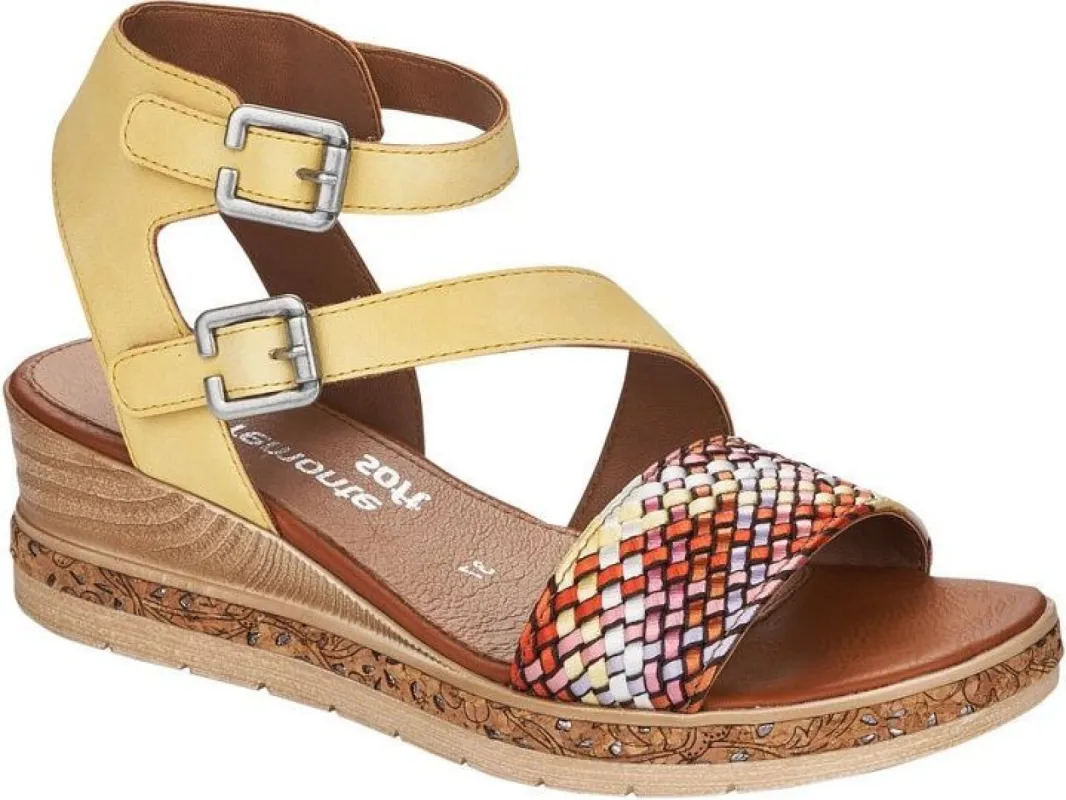 Yellow/ Woven Multi Front/ankle Strap Wedge Sandal sold by Quarks / Urban Trail