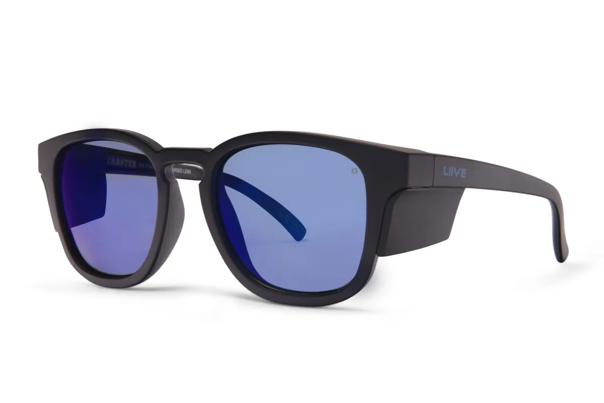 Crafter Safety - Mirror Polarised Matt Black Black Blinker sold by Liive Eyewear