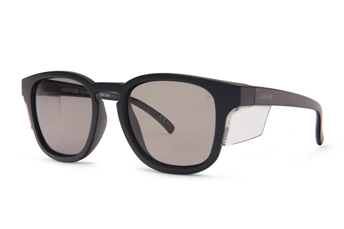 Crafter Safety - Polarised Matt Black Clear Blinker sold by Liive Eyewear