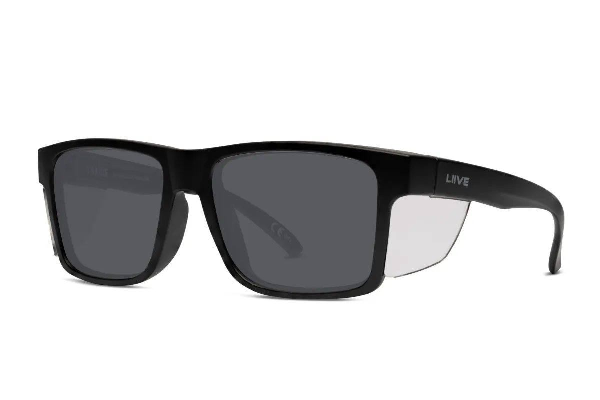 Tradie Safety - Polarised Matt Black Clear Blinker sold by Liive Eyewear