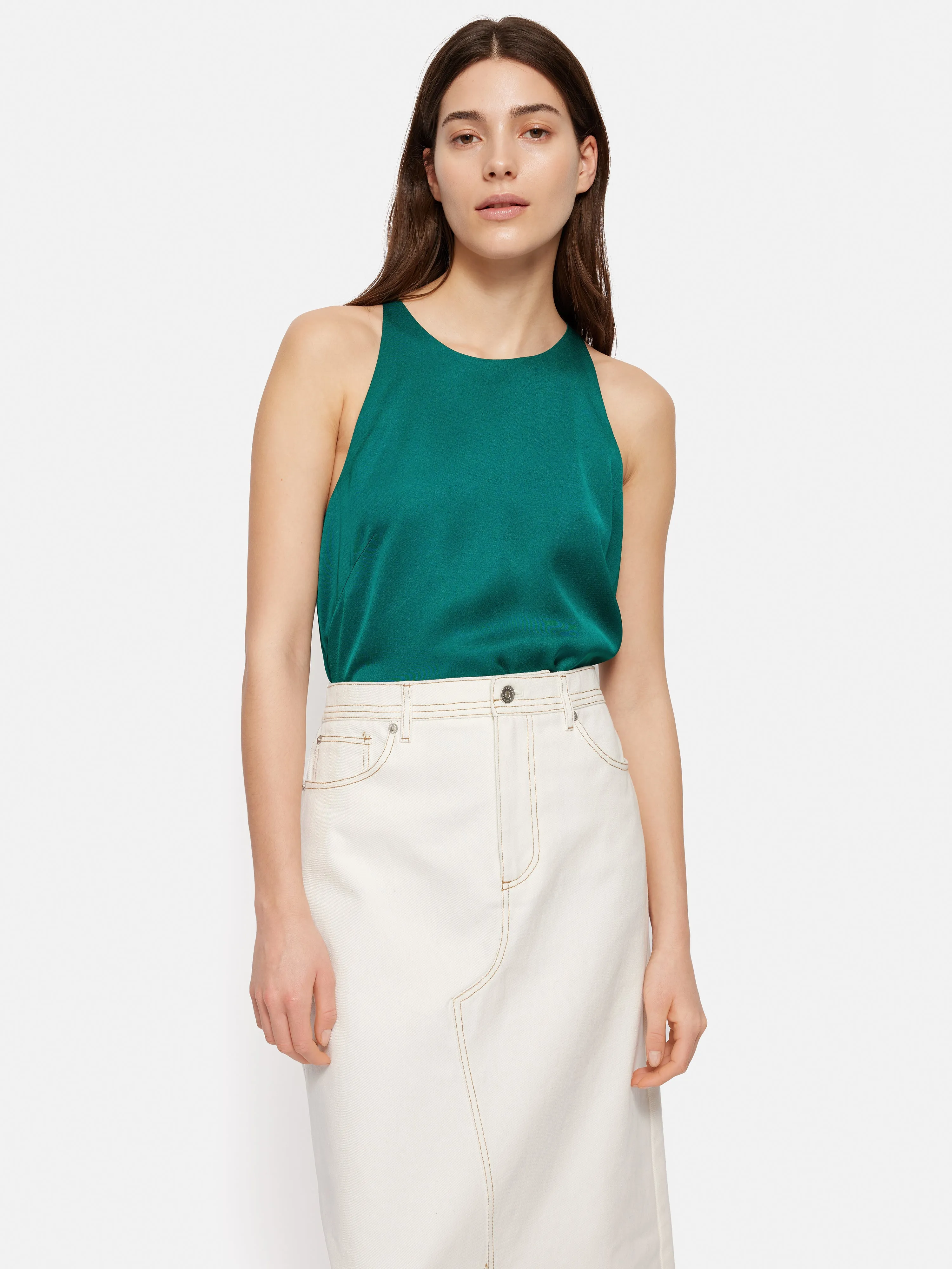 Satin Sleeveless Top | Green sold by Jigsaw