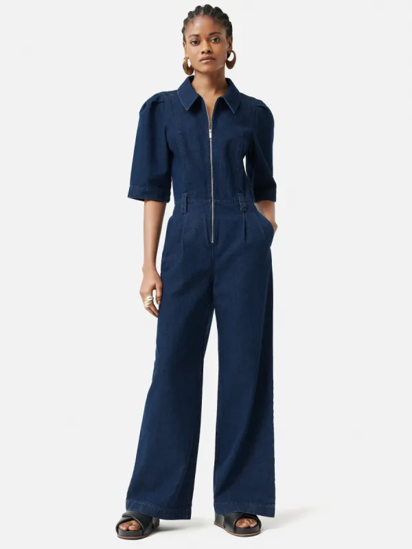 Denim Zip Front Jumpsuit | Indigo sold by Jigsaw