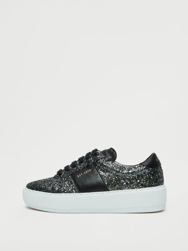 Riva Glitter Trainer | Black sold by Jigsaw