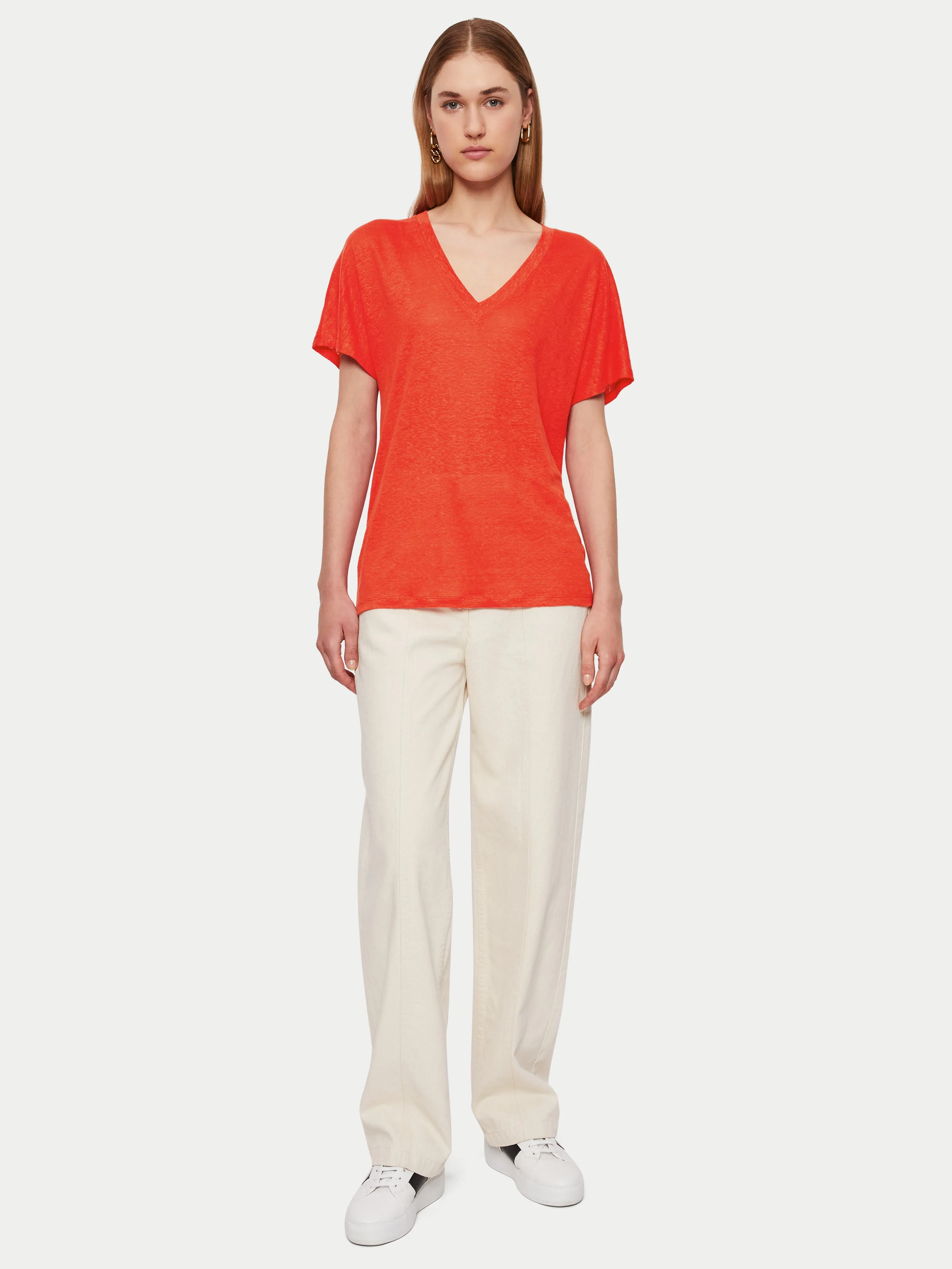 Linen V Neck Short Sleeve Tee | Red sold by Jigsaw product image thumbnail 2