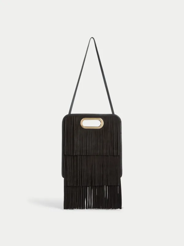 Luna Suede Fringe Bag | Black sold by Jigsaw