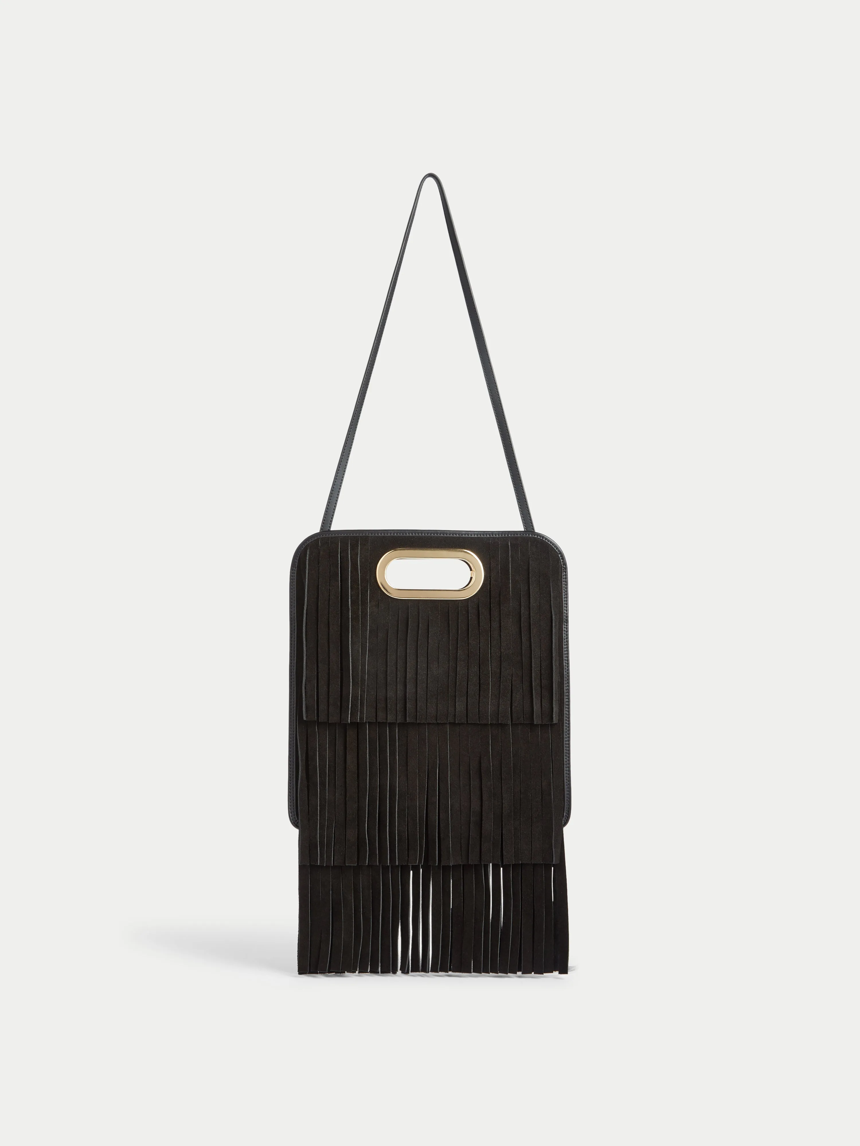 Luna Suede Fringe Bag | Black sold by Jigsaw
