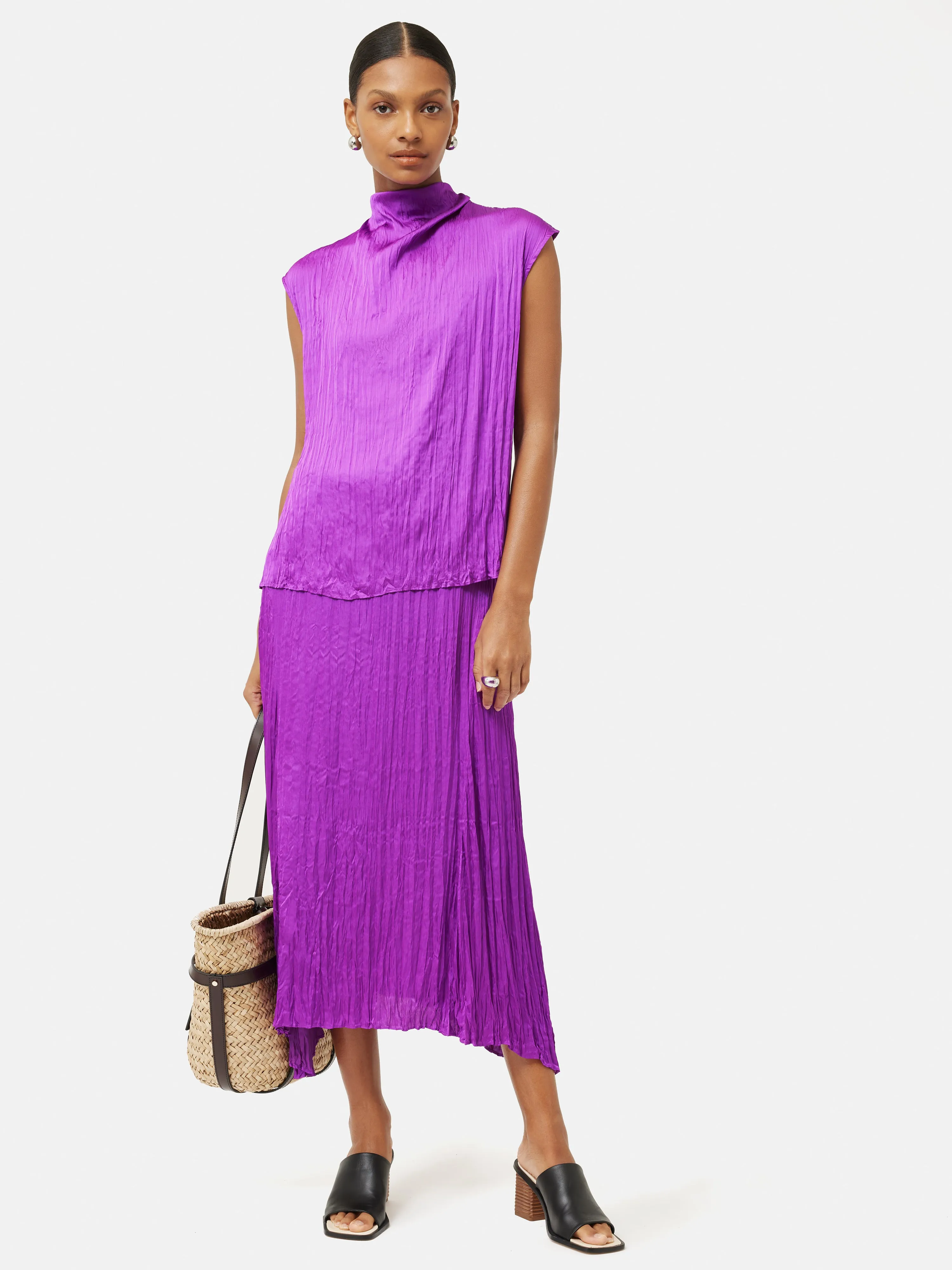 Satin Crinkle Sleeveless Top | Purple Orchid sold by Jigsaw product image thumbnail 3