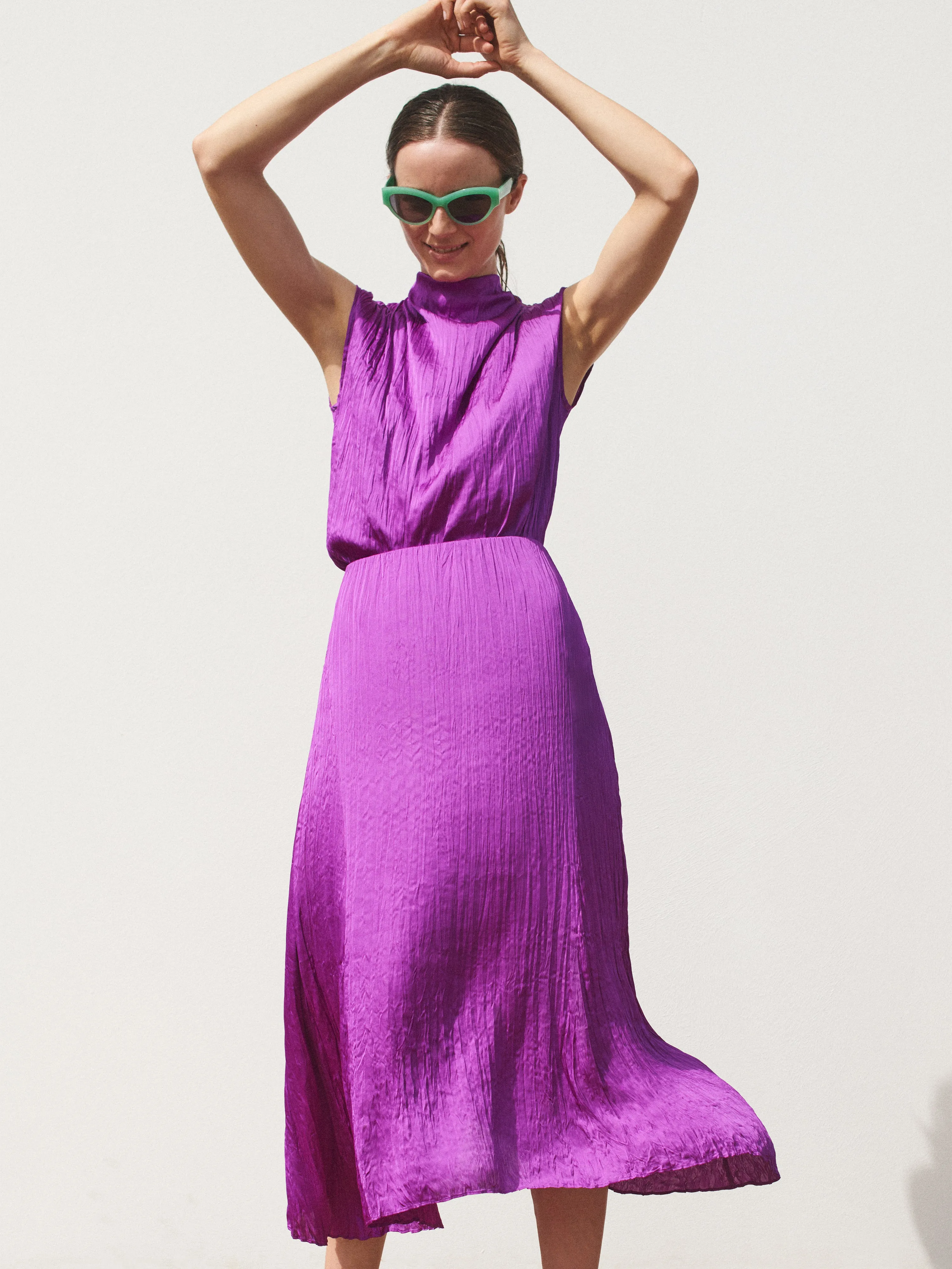 Satin Crinkle Sleeveless Top | Purple Orchid sold by Jigsaw