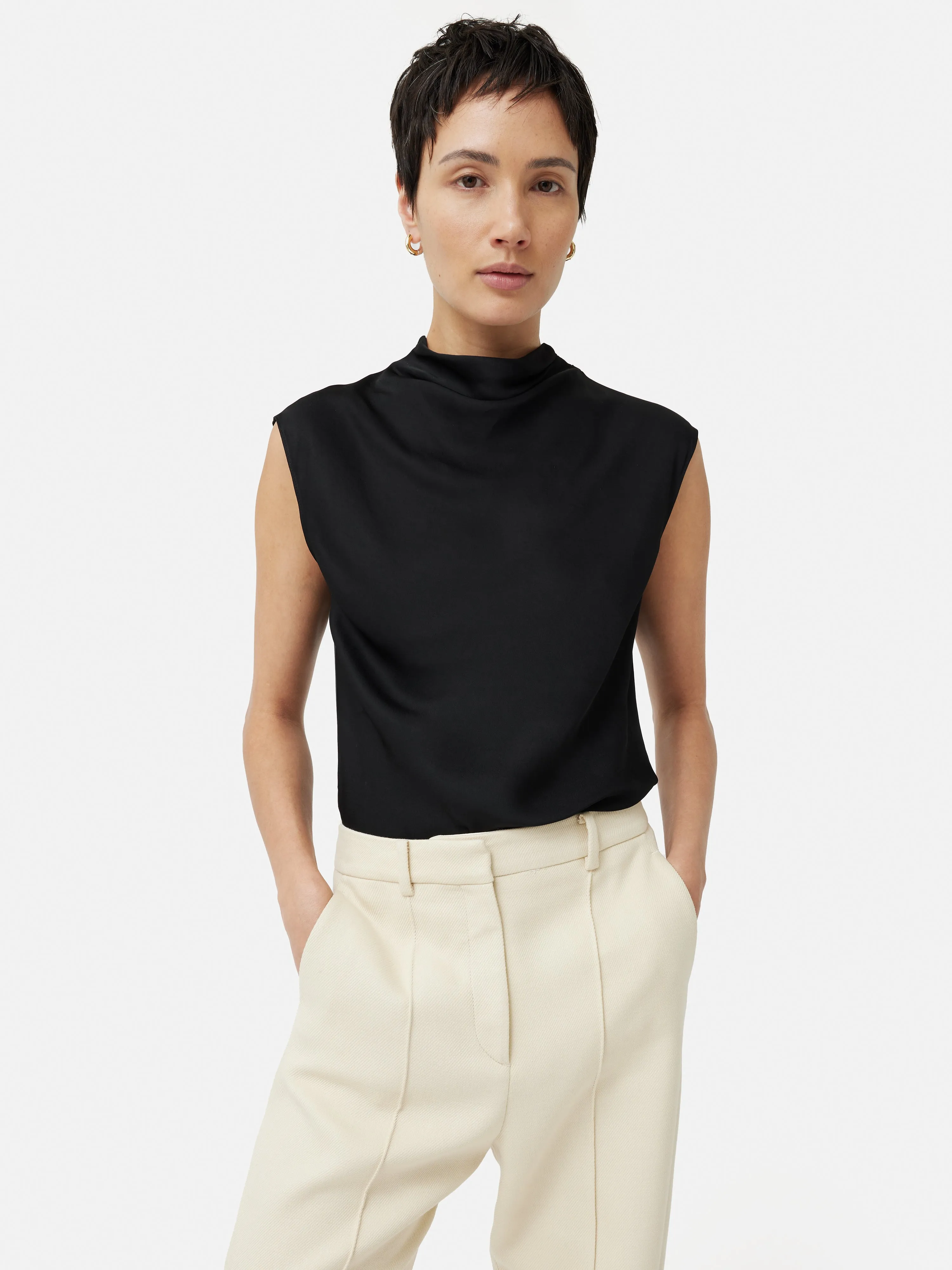 Satin Cowl Neck Top | Black sold by Jigsaw