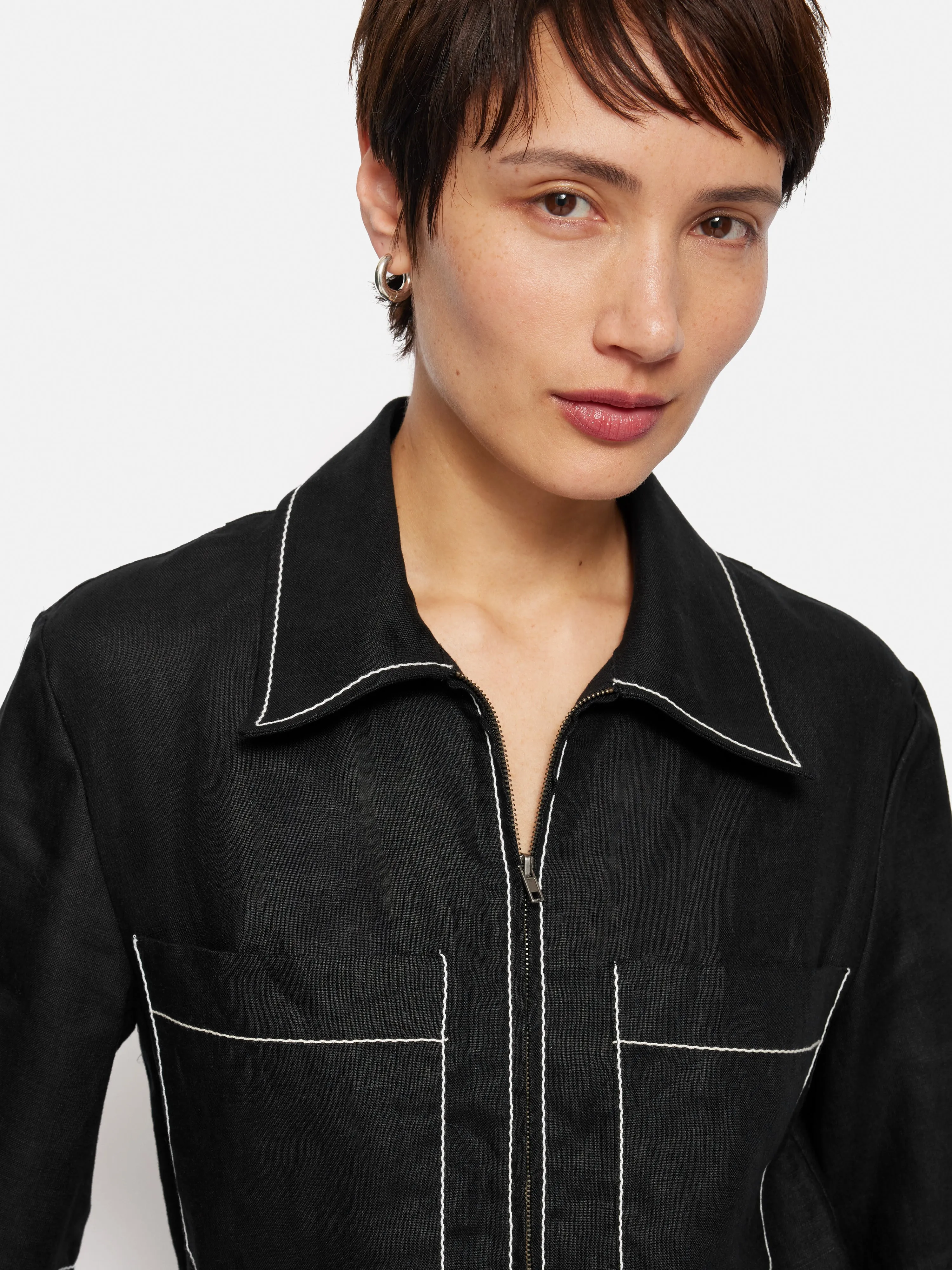 Linen Contrast Stitch Jumpsuit | Black sold by Jigsaw product image thumbnail 3