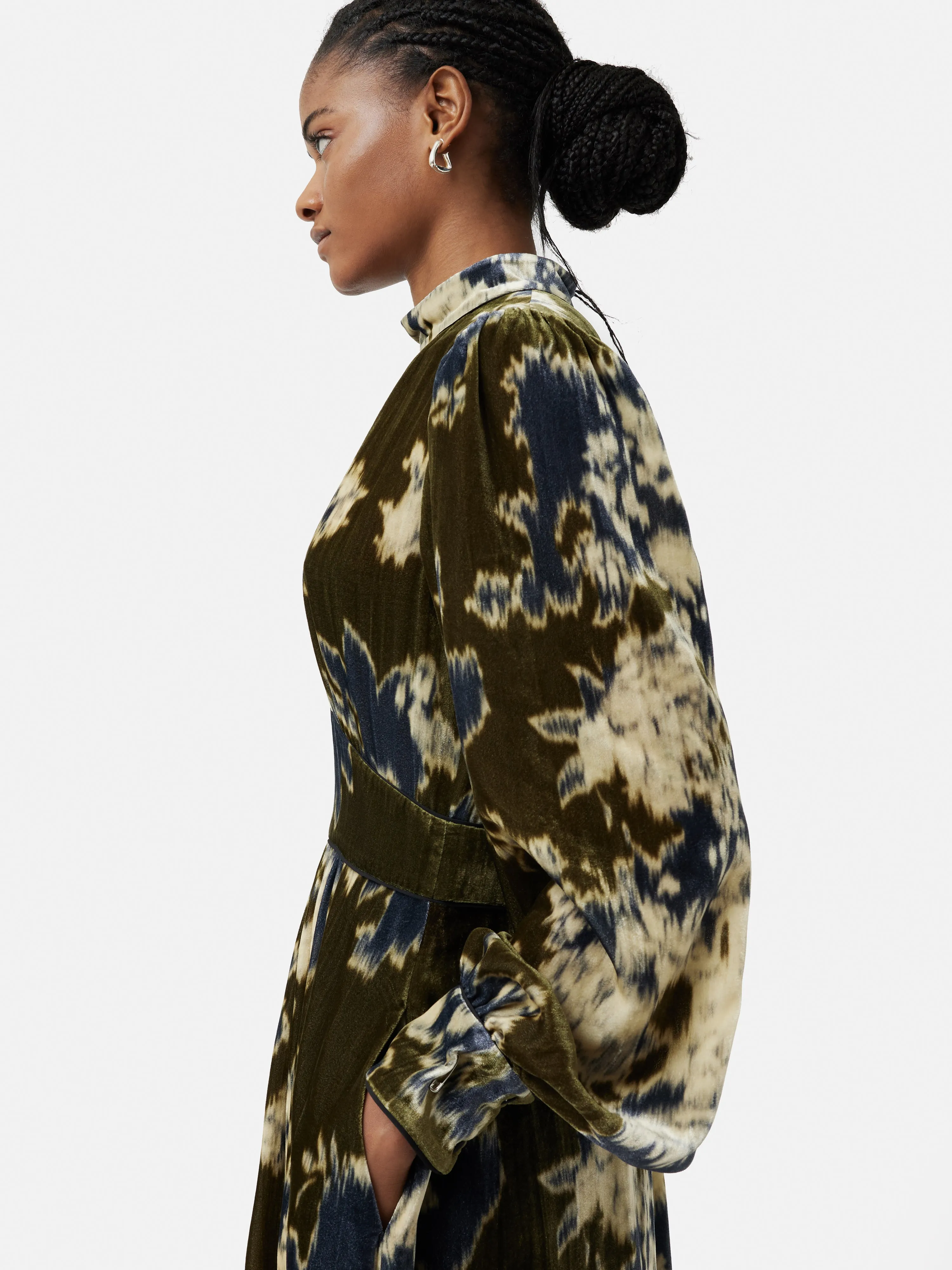 Glitched Ikat Velvet Dress | Green sold by Jigsaw product image thumbnail 3