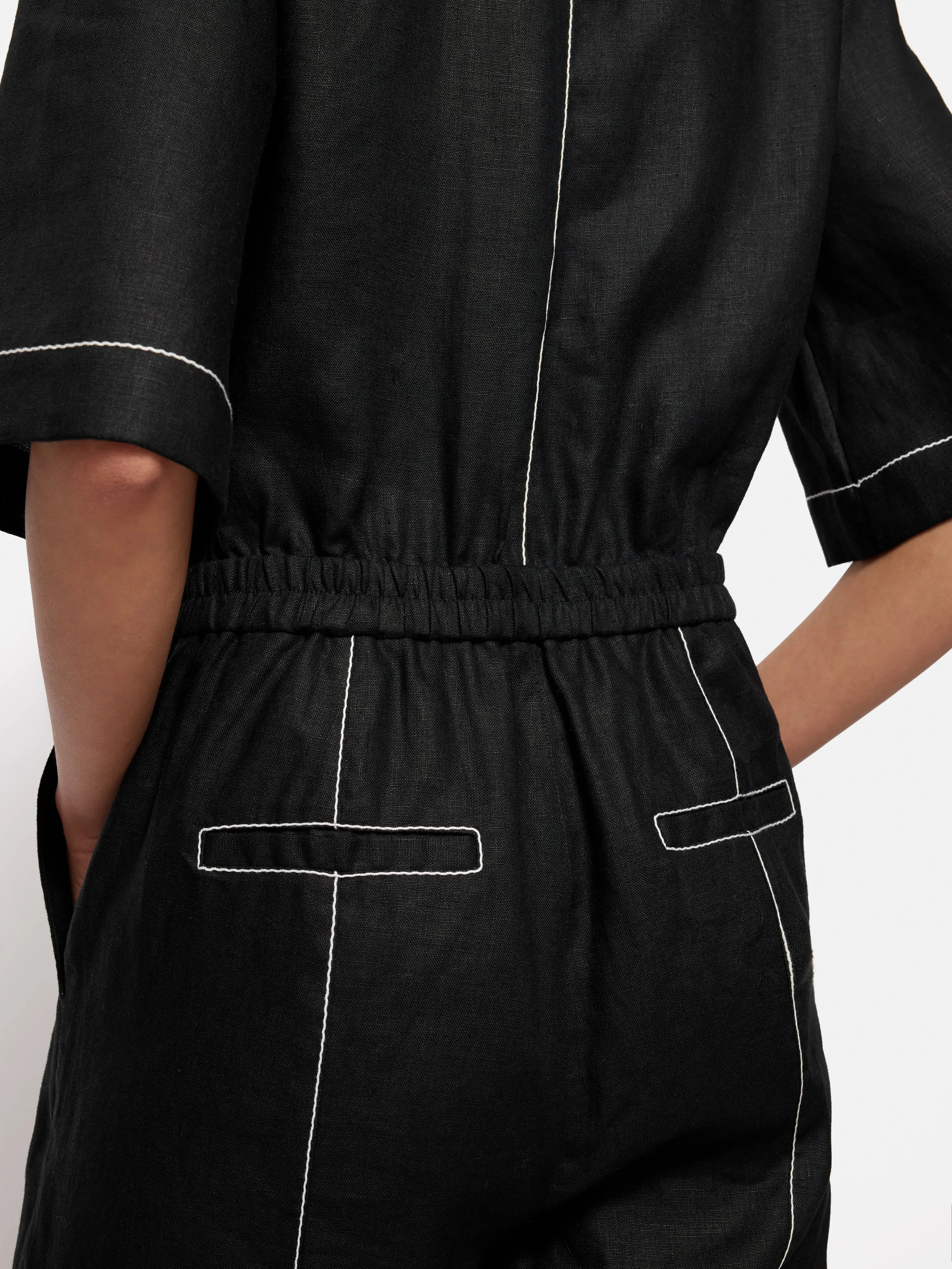 Linen Contrast Stitch Jumpsuit | Black sold by Jigsaw product image thumbnail 5