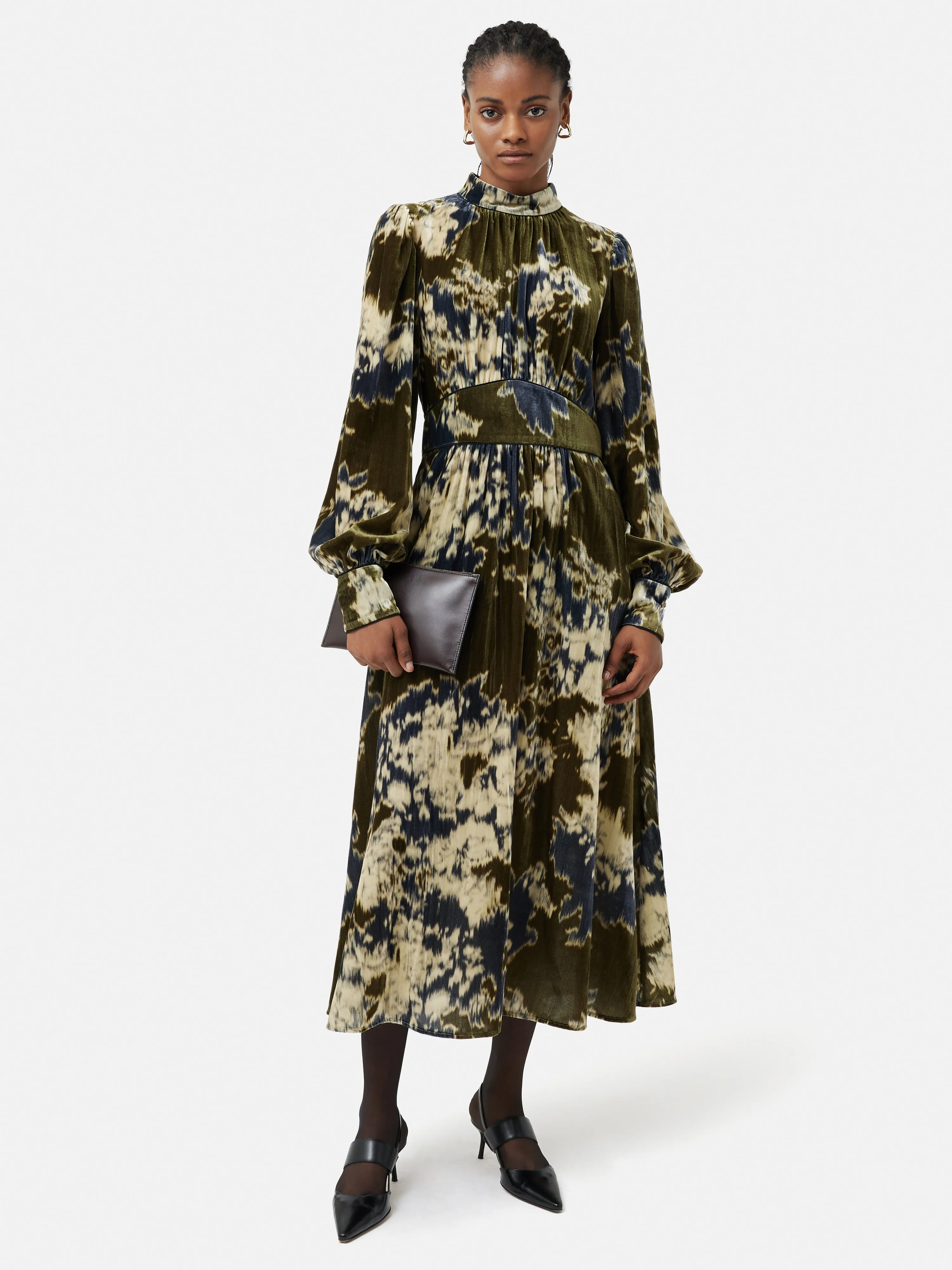 Glitched Ikat Velvet Dress | Green sold by Jigsaw