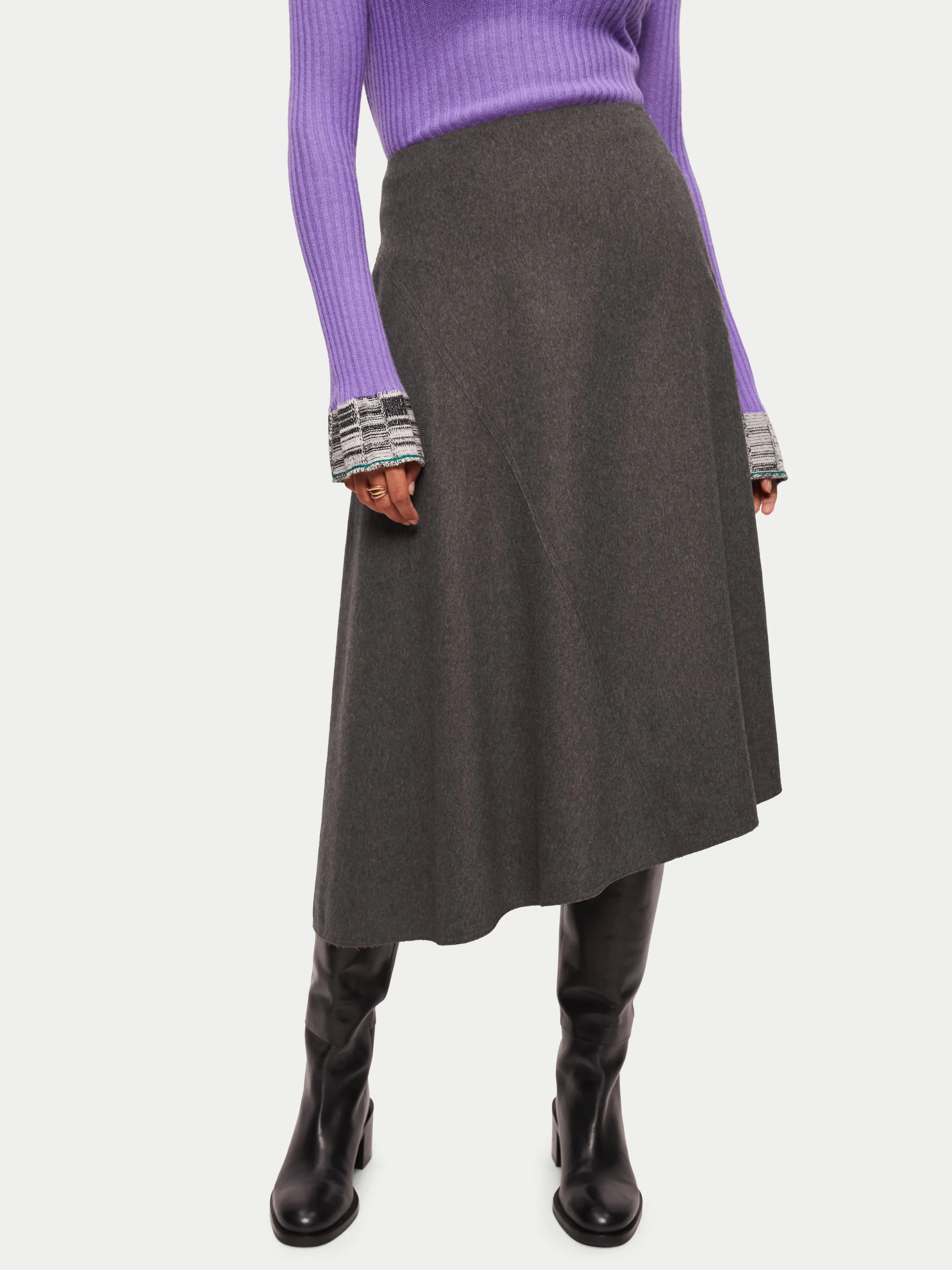 Asymmetric Flannel Skirt | Grey sold by Jigsaw