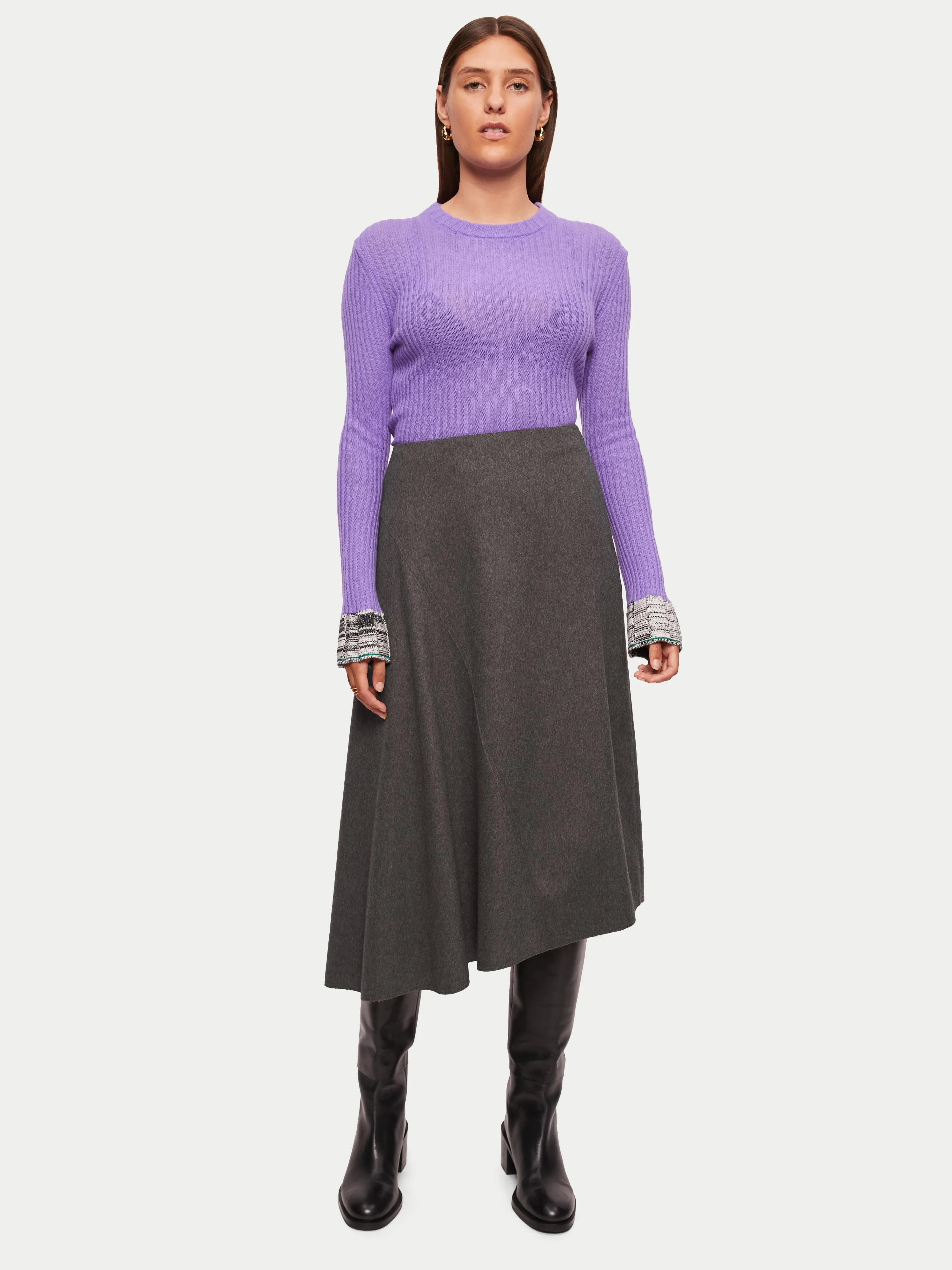 Asymmetric Flannel Skirt | Grey sold by Jigsaw product image thumbnail 4