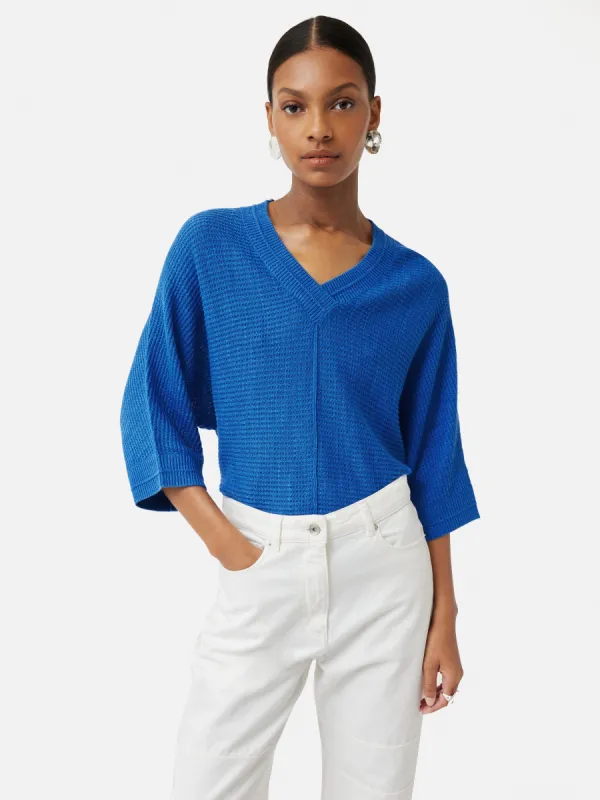 Linen Cotton Slouchy Jumper | Blue sold by Jigsaw