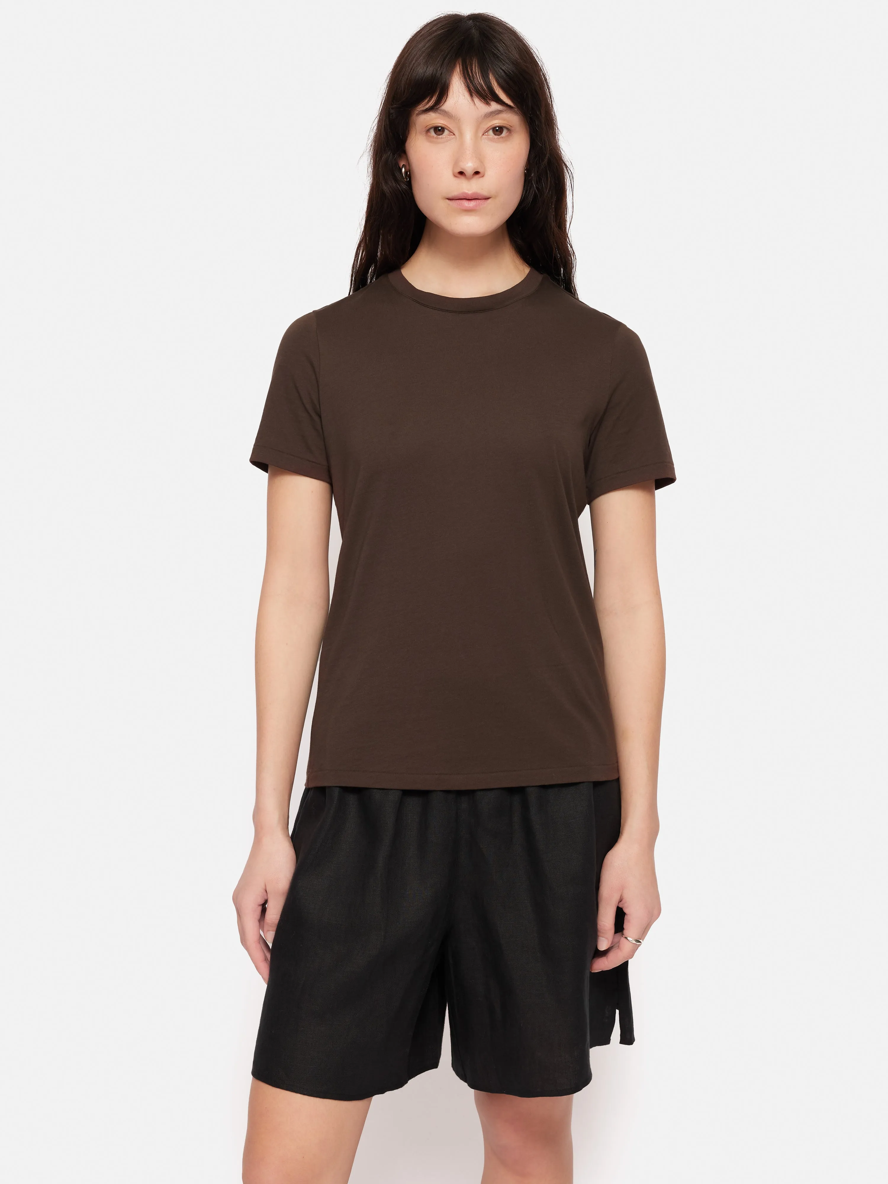 Supima Cotton Crew Neck Tee | Brown sold by Jigsaw