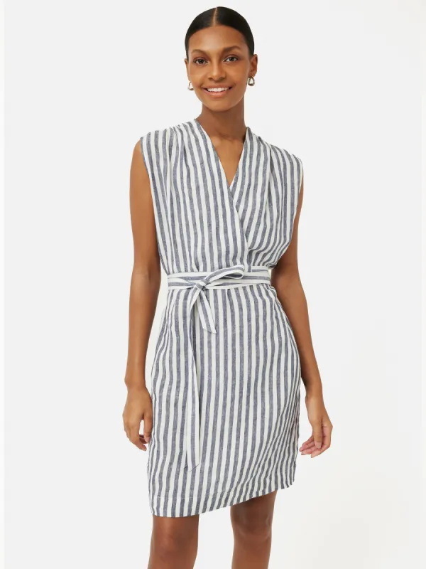 Linen Stripe Wrap Dress | Blue sold by Jigsaw