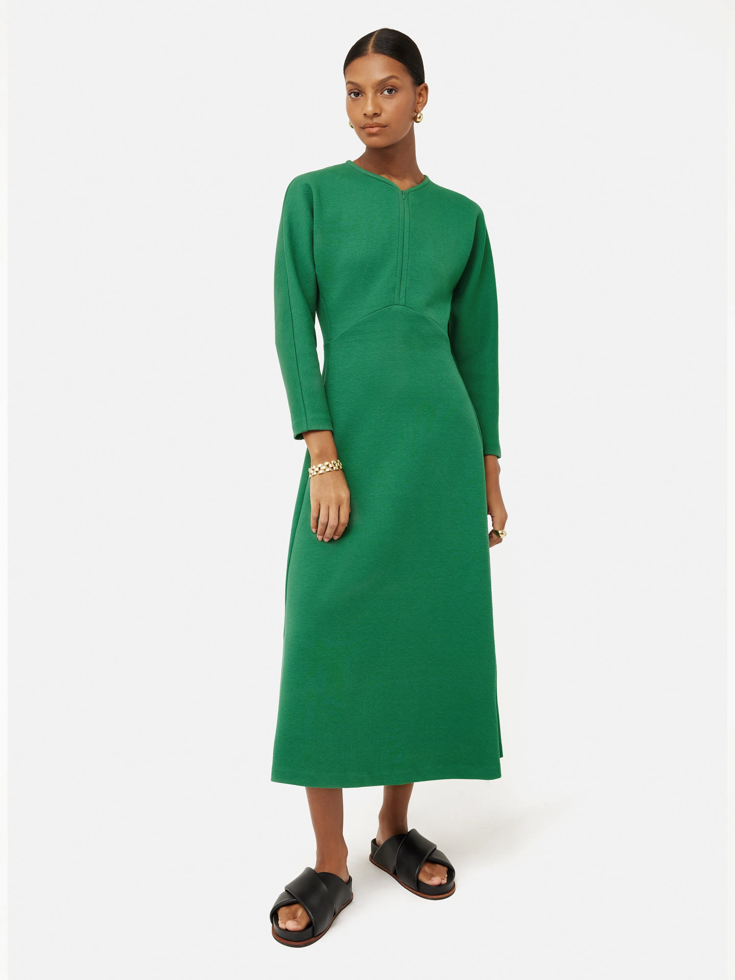Crepe Jersey Zip Dress | Green sold by Jigsaw