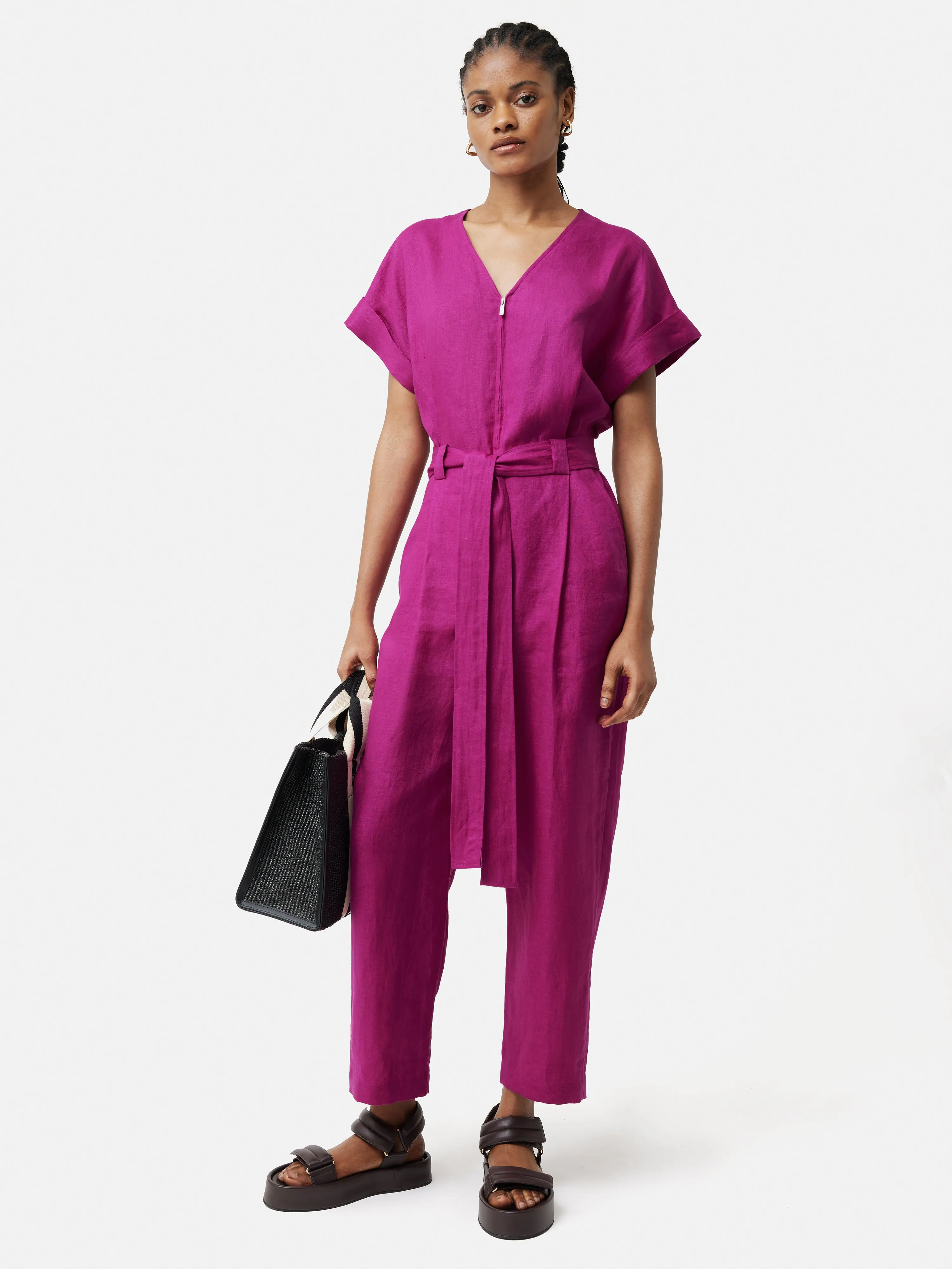 Linen Belted Jumpsuit | Magenta sold by Jigsaw product image thumbnail 3