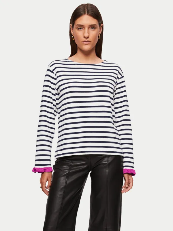 Satin Cuff Breton Top | Navy sold by Jigsaw