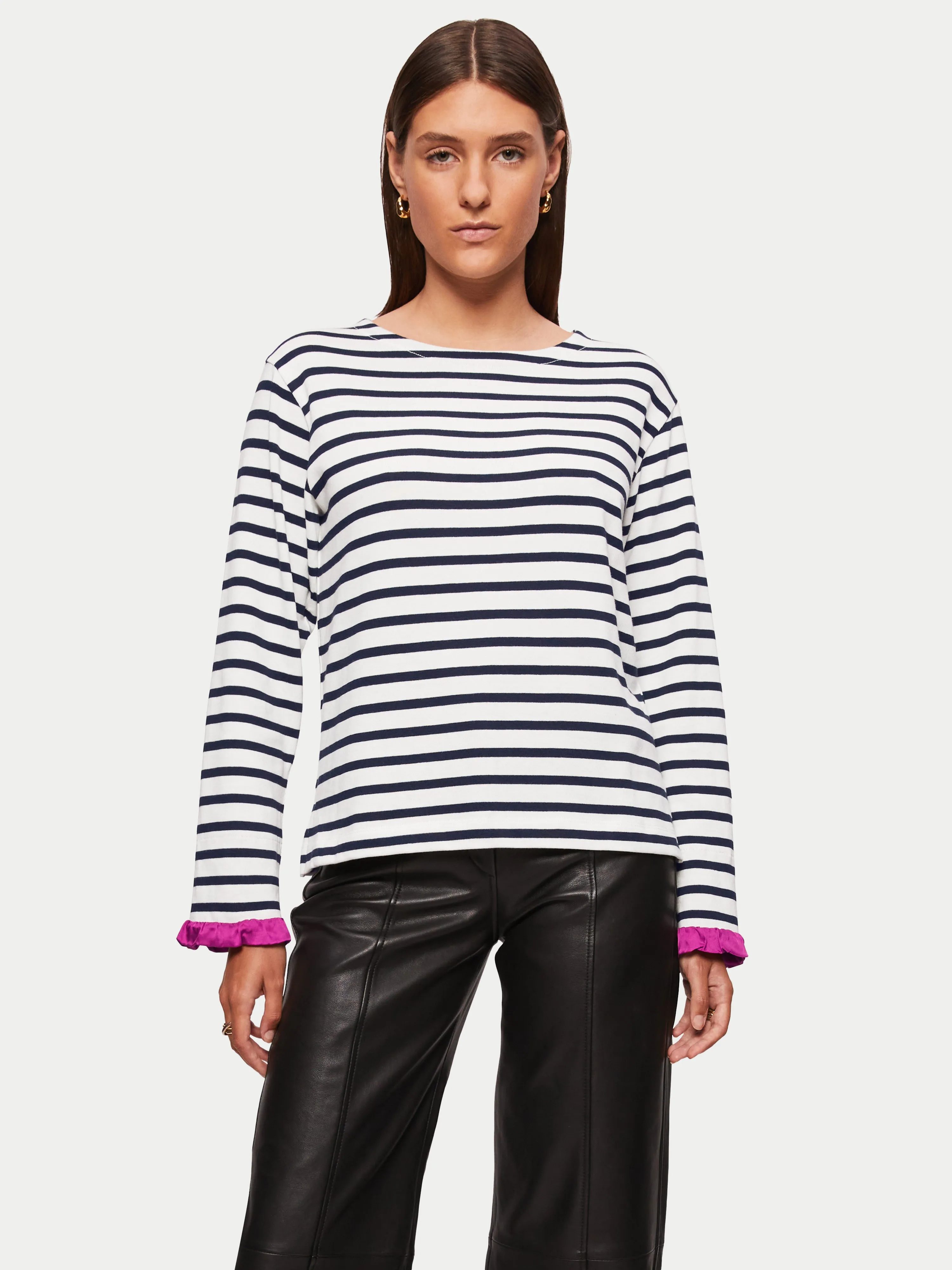 Satin Cuff Breton Top | Navy sold by Jigsaw