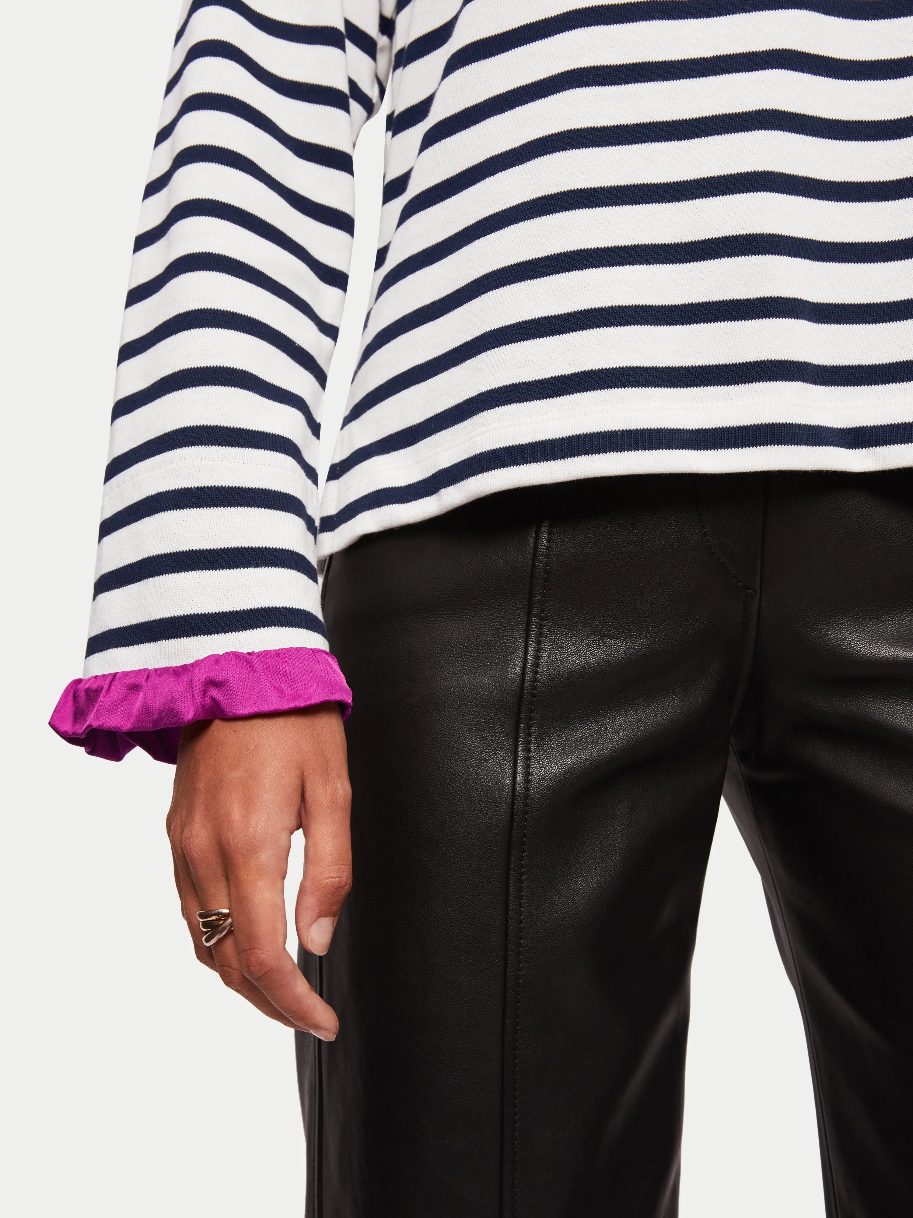 Satin Cuff Breton Top | Navy sold by Jigsaw product image thumbnail 2