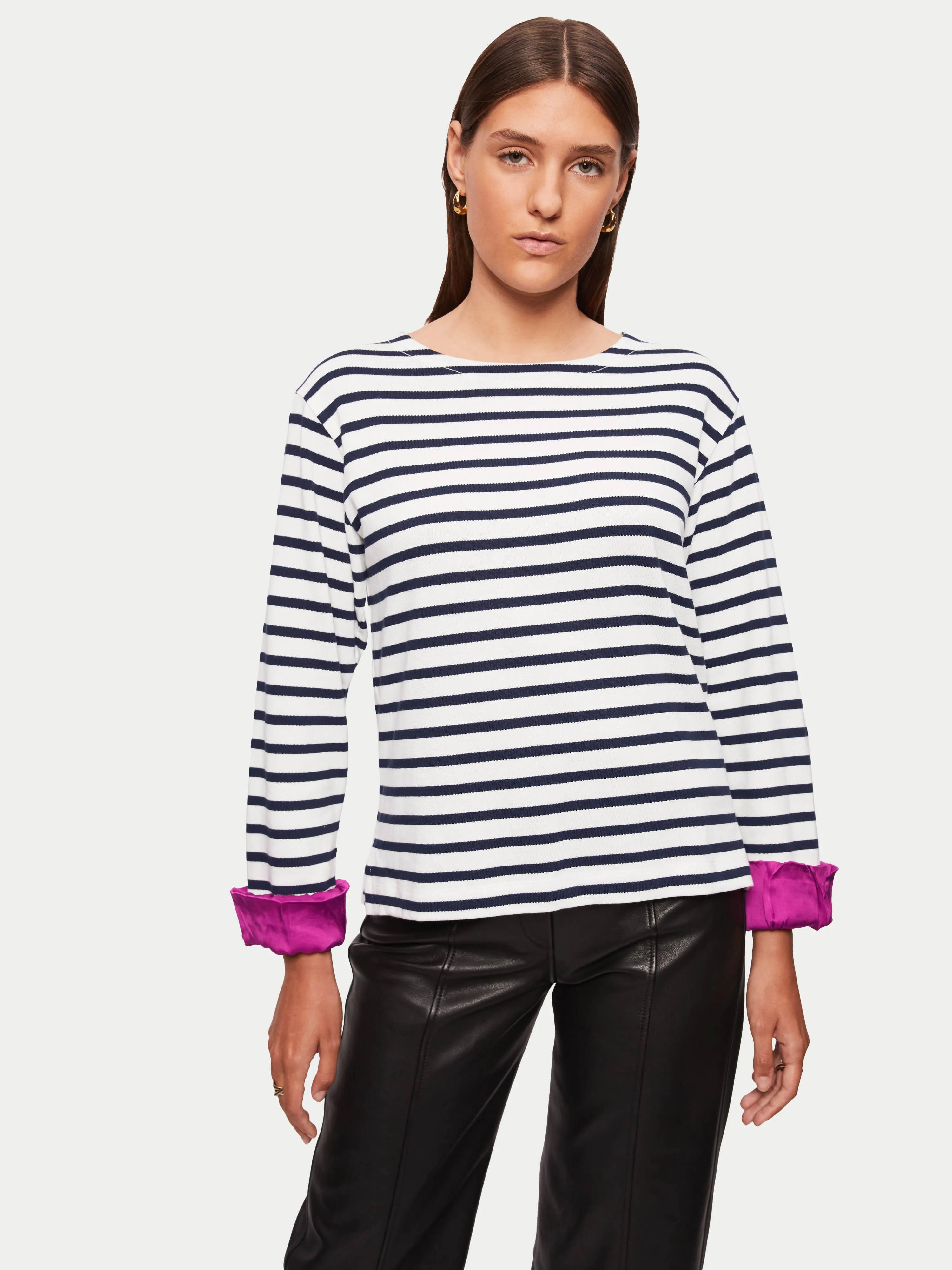 Satin Cuff Breton Top | Navy sold by Jigsaw product image thumbnail 5