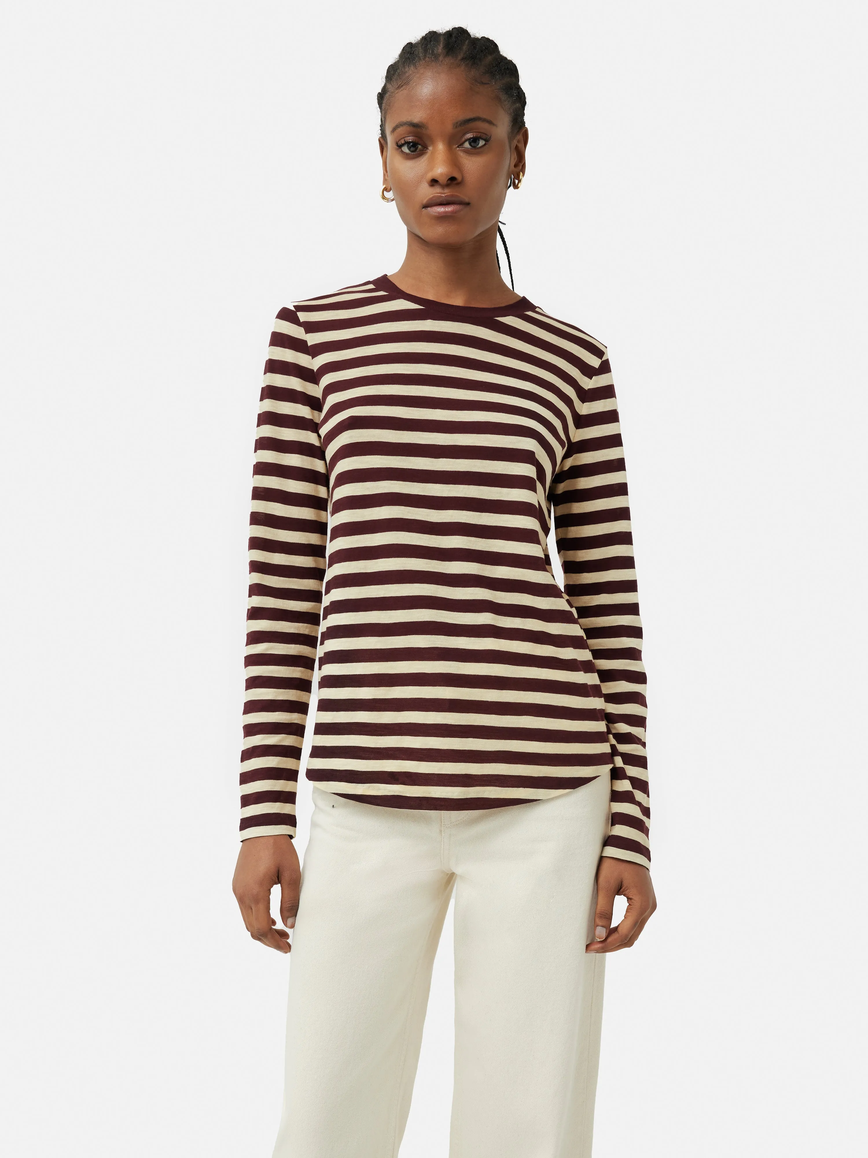 Cotton Slub Stripe Long Sleeve Tee | Burgundy sold by Jigsaw product image thumbnail 4