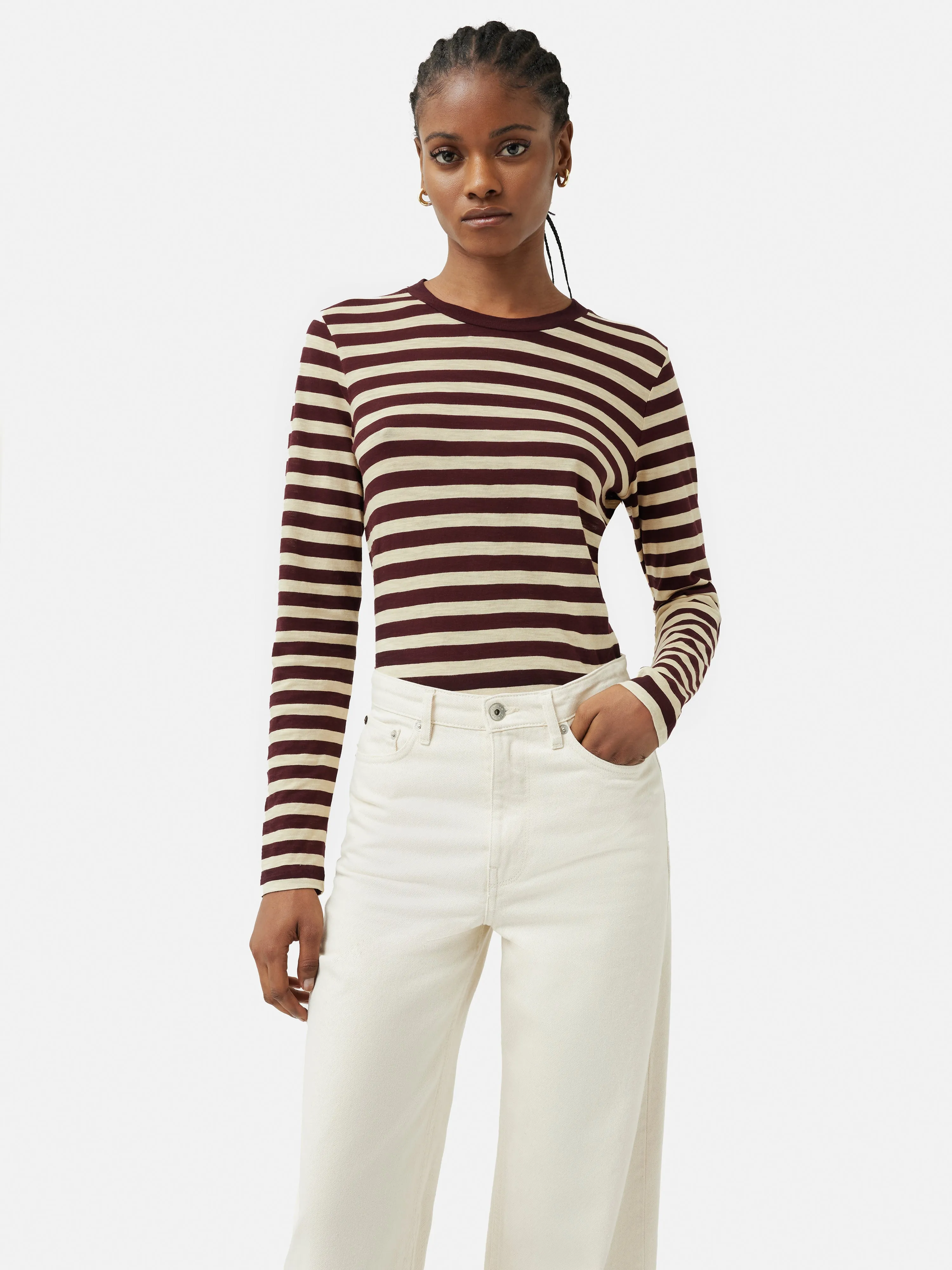 Cotton Slub Stripe Long Sleeve Tee | Burgundy sold by Jigsaw