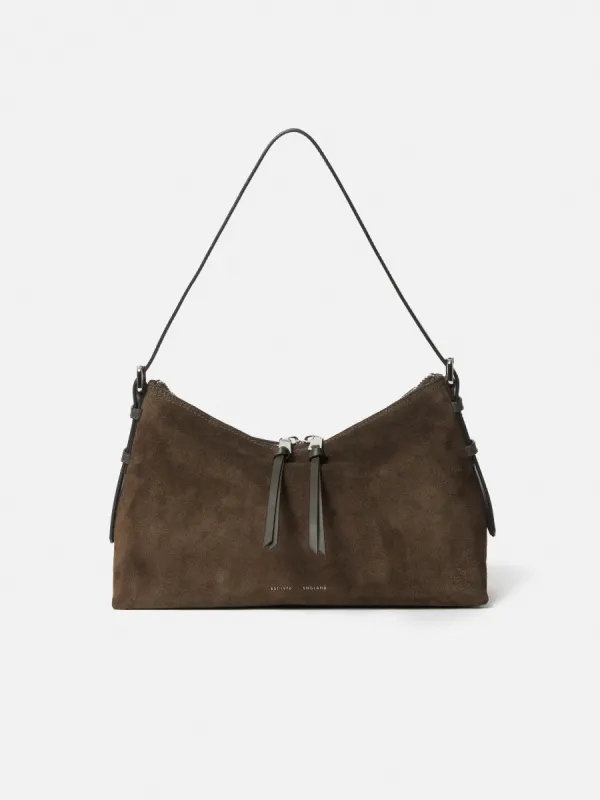 Trafalgar Suede Shoulder Bag | Khaki sold by Jigsaw