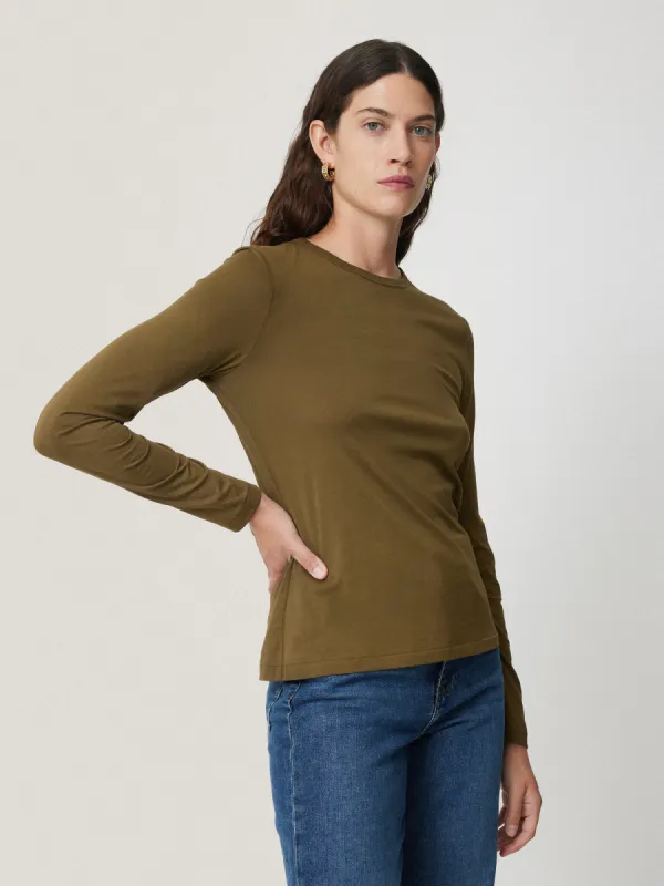 Supima Cotton Long Sleeve Tee | Olive sold by Jigsaw