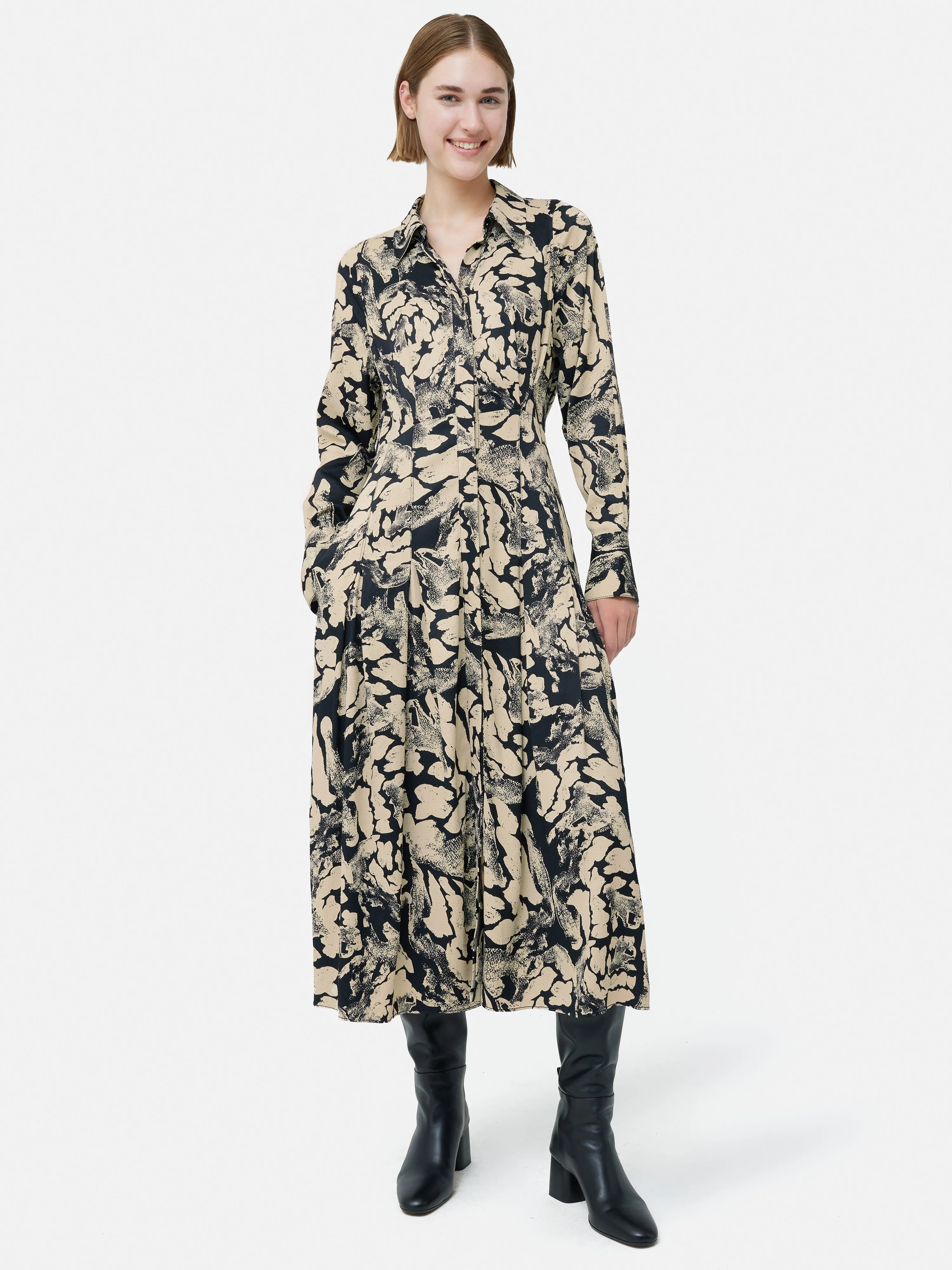 Ink Wave Satin Shirt Dress | Monochrome sold by Jigsaw product image thumbnail 3