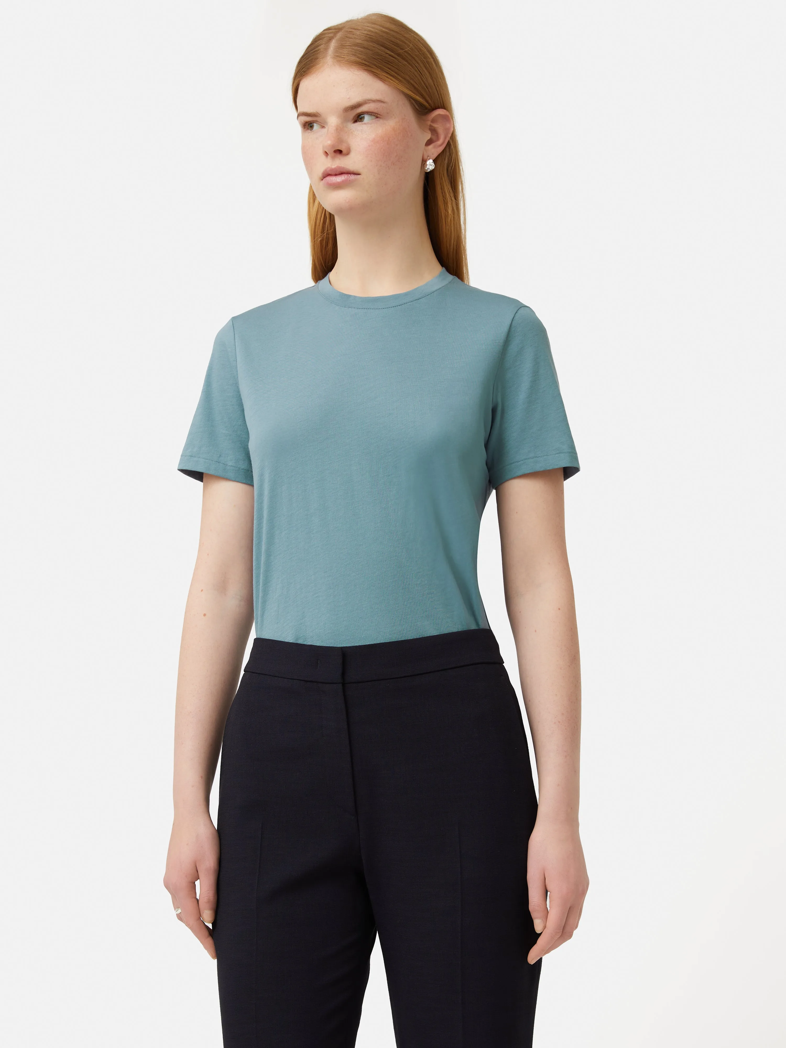 Supima Cotton Crew Neck Tee | Blue sold by Jigsaw