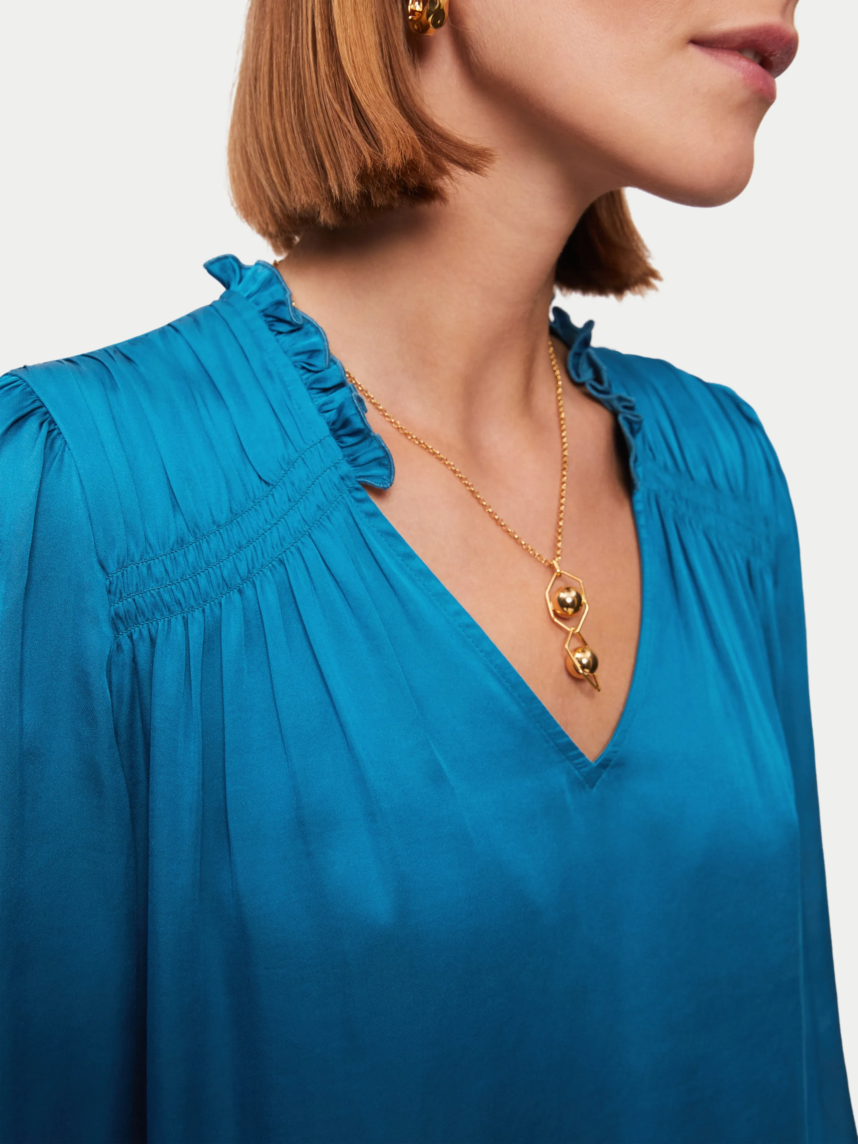 Recycled Satin Long Sleeve Top | Blue sold by Jigsaw product image thumbnail 2