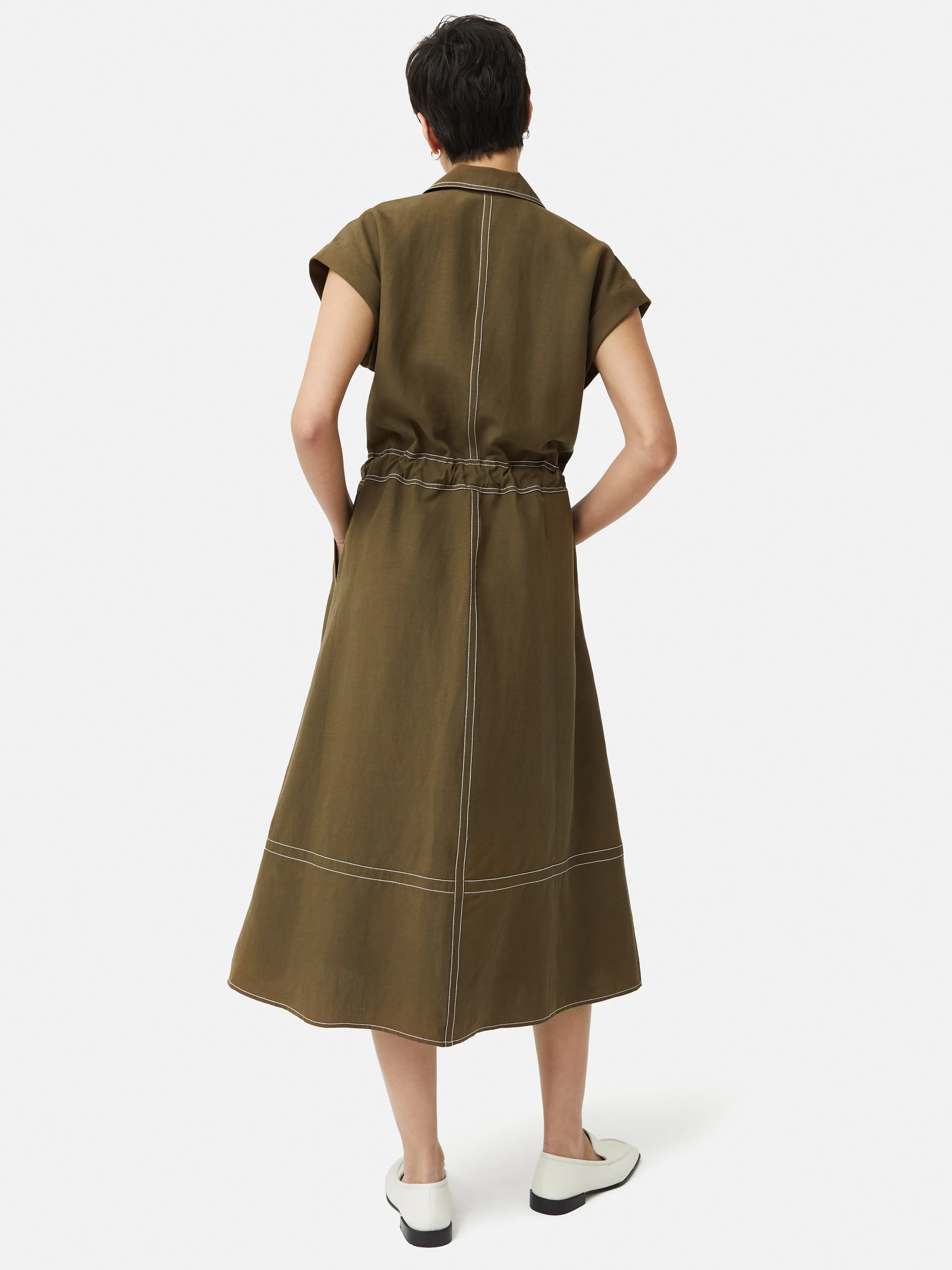 Linen Lyocell Stitched Dress | Dark Khaki sold by Jigsaw product image thumbnail 5