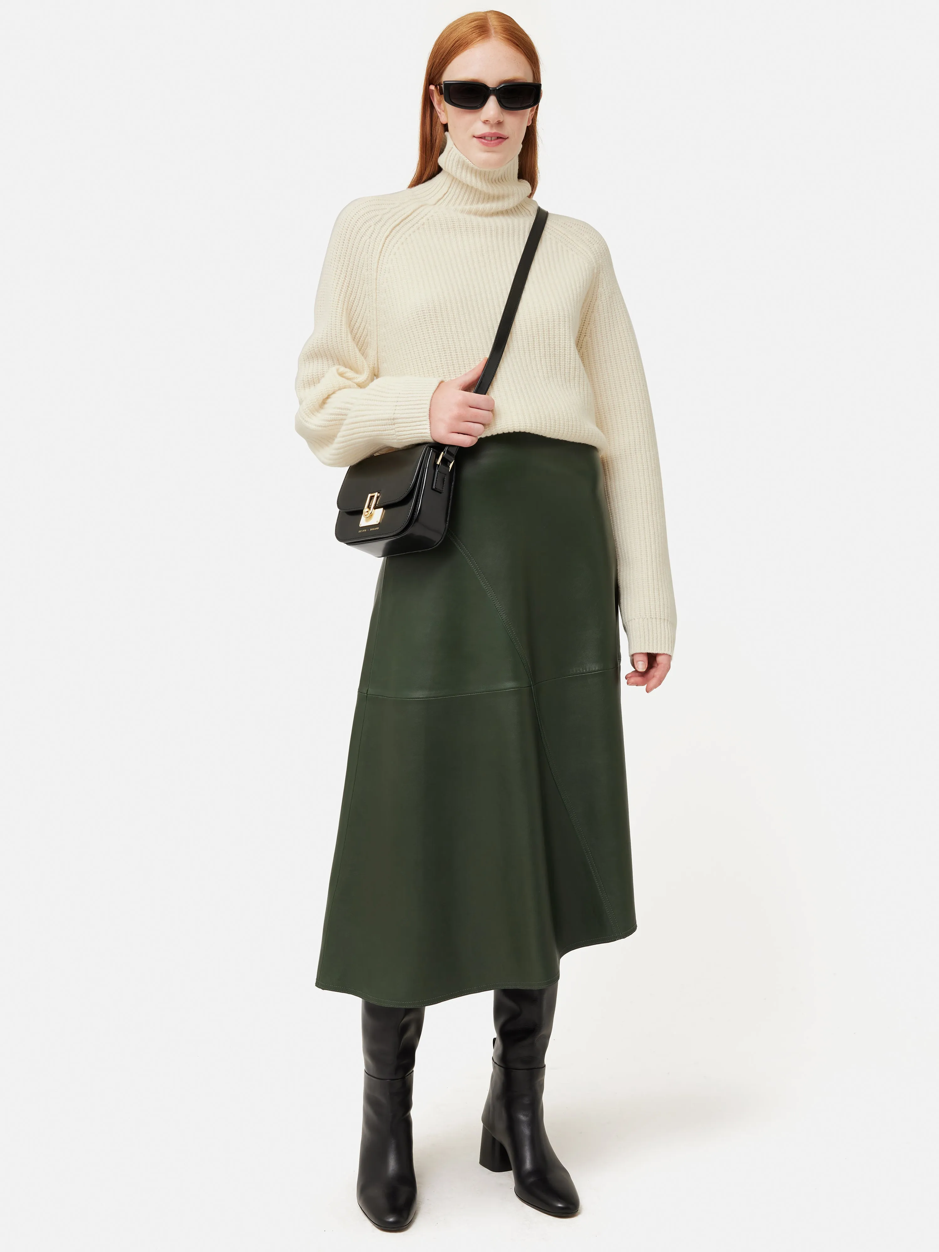 Leather Midi Asymmetric Skirt | Green sold by Jigsaw product image thumbnail 5