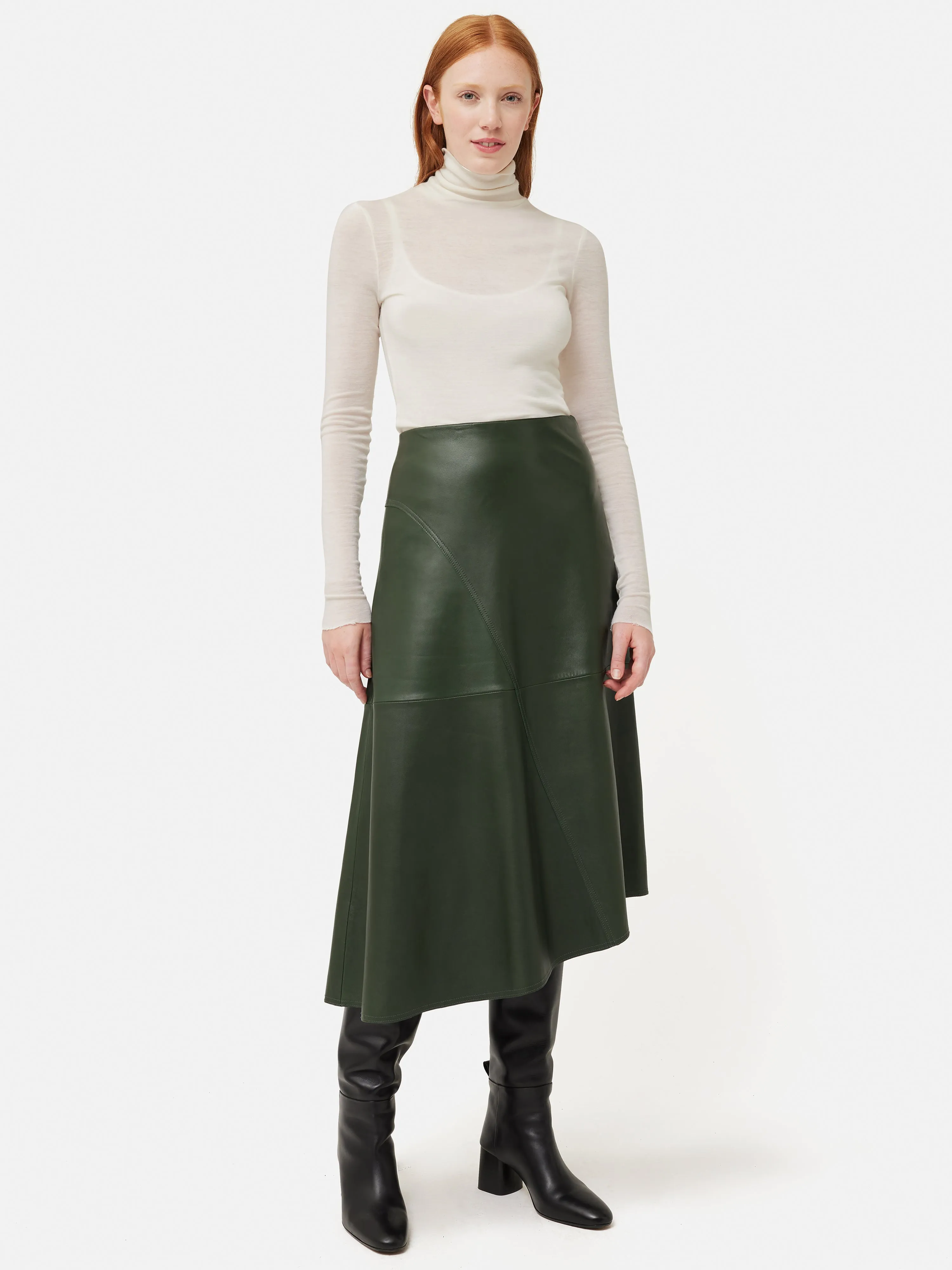 Leather Midi Asymmetric Skirt | Green sold by Jigsaw product image thumbnail 3