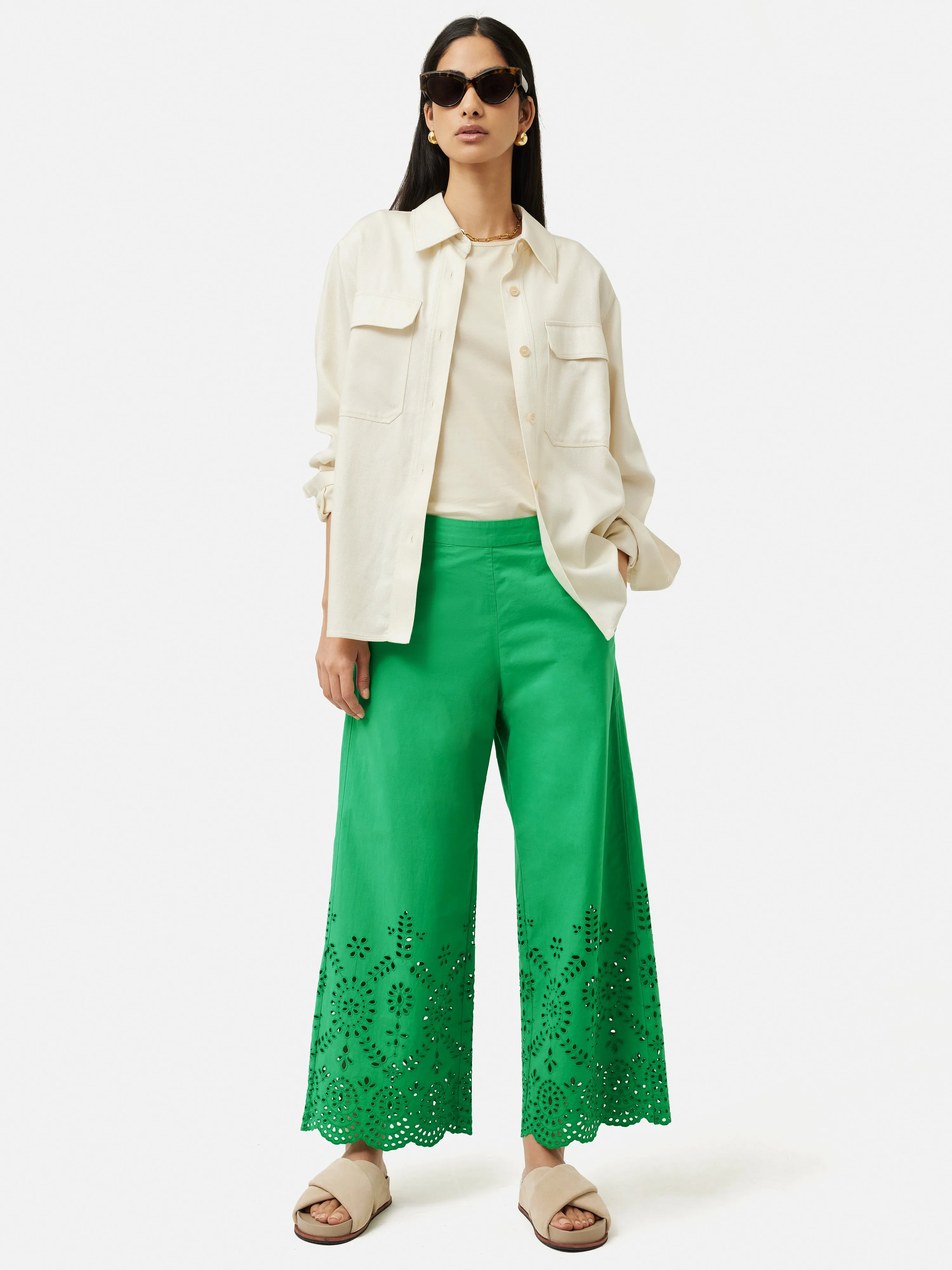 Broderie Beach Trouser | Green sold by Jigsaw
