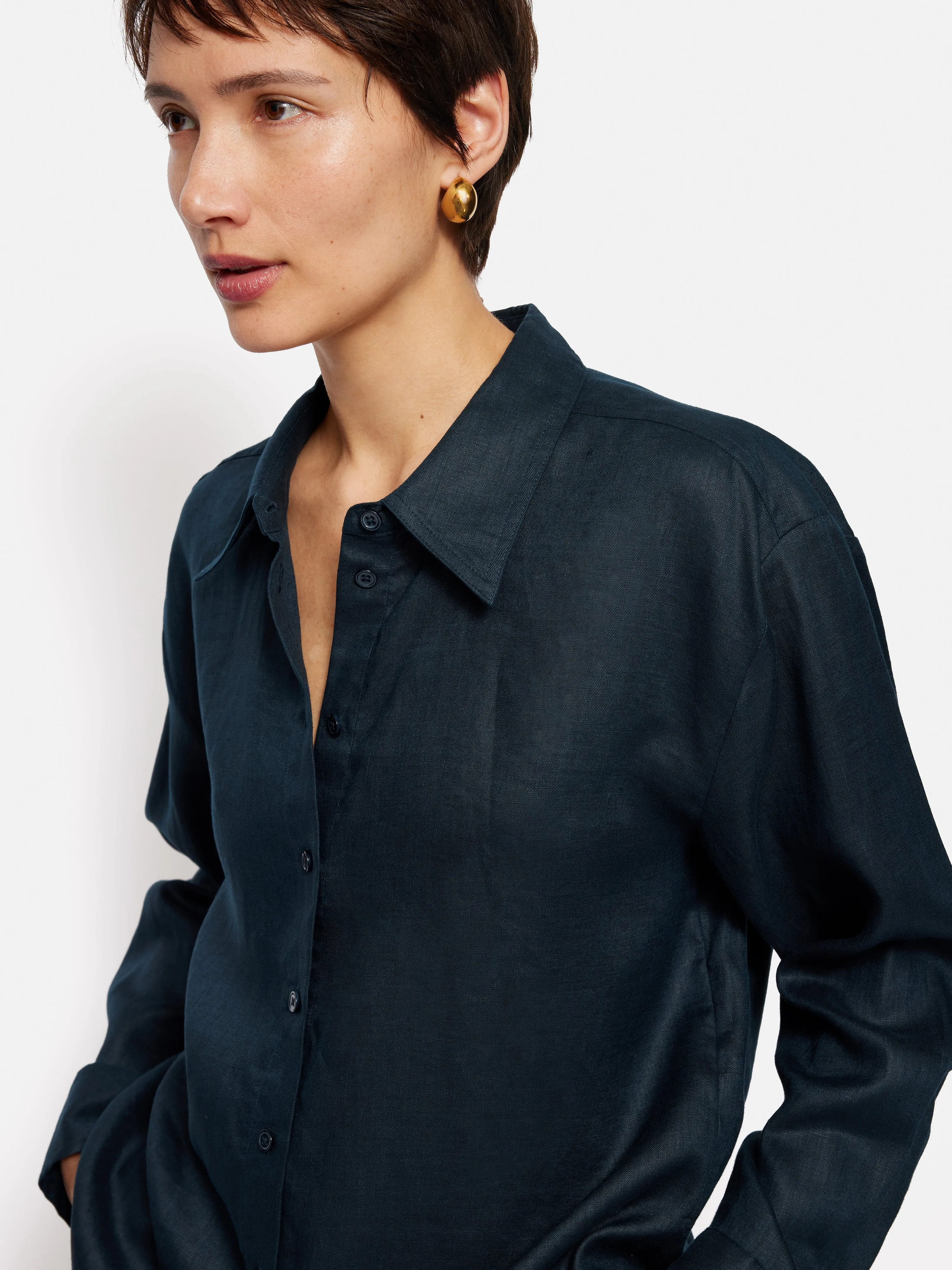 Linen Casual Shirt | Navy sold by Jigsaw product image thumbnail 2